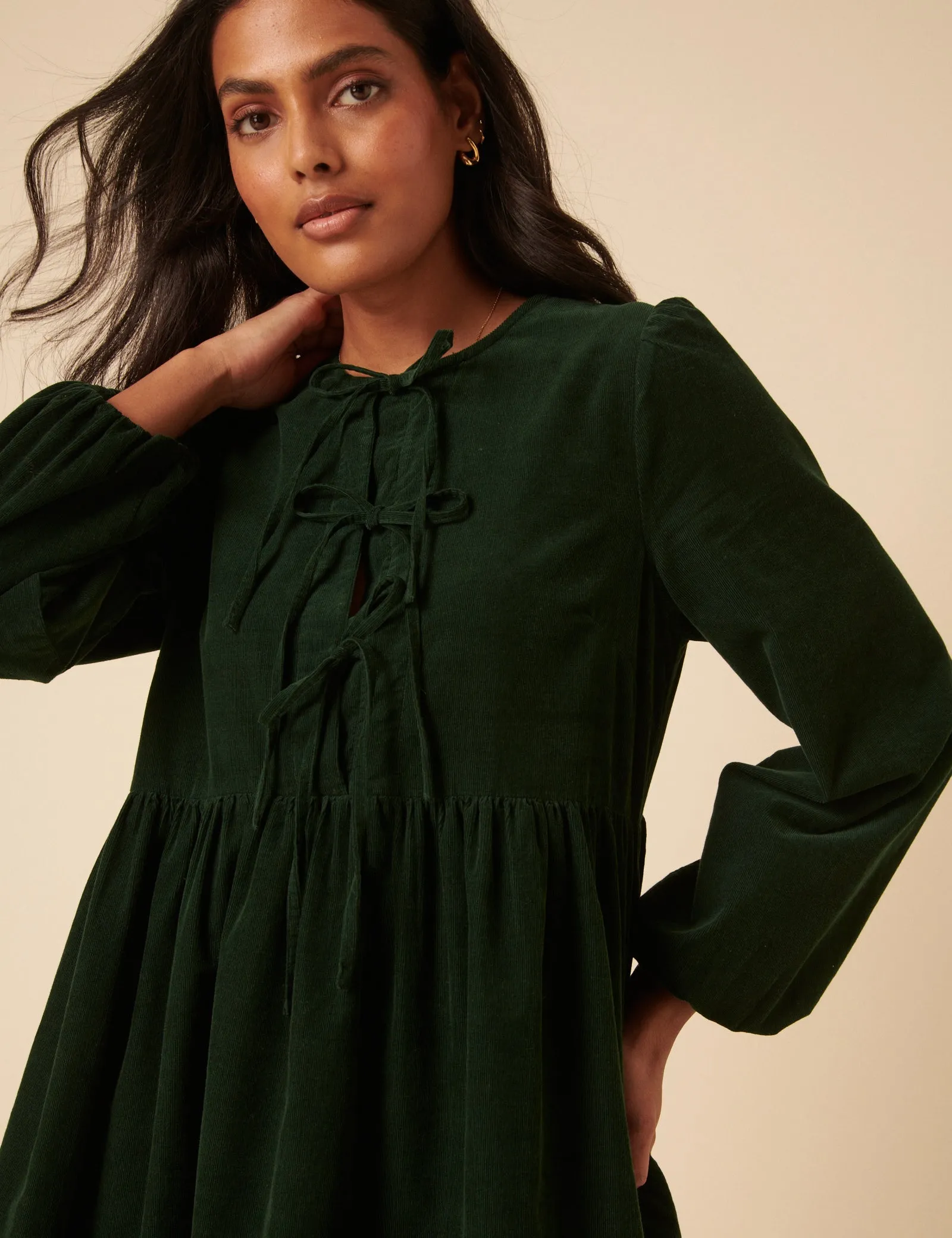 Green Embroidered Tie-front Cord Eden Mini Dress sold by Nobody's Child product image thumbnail 5