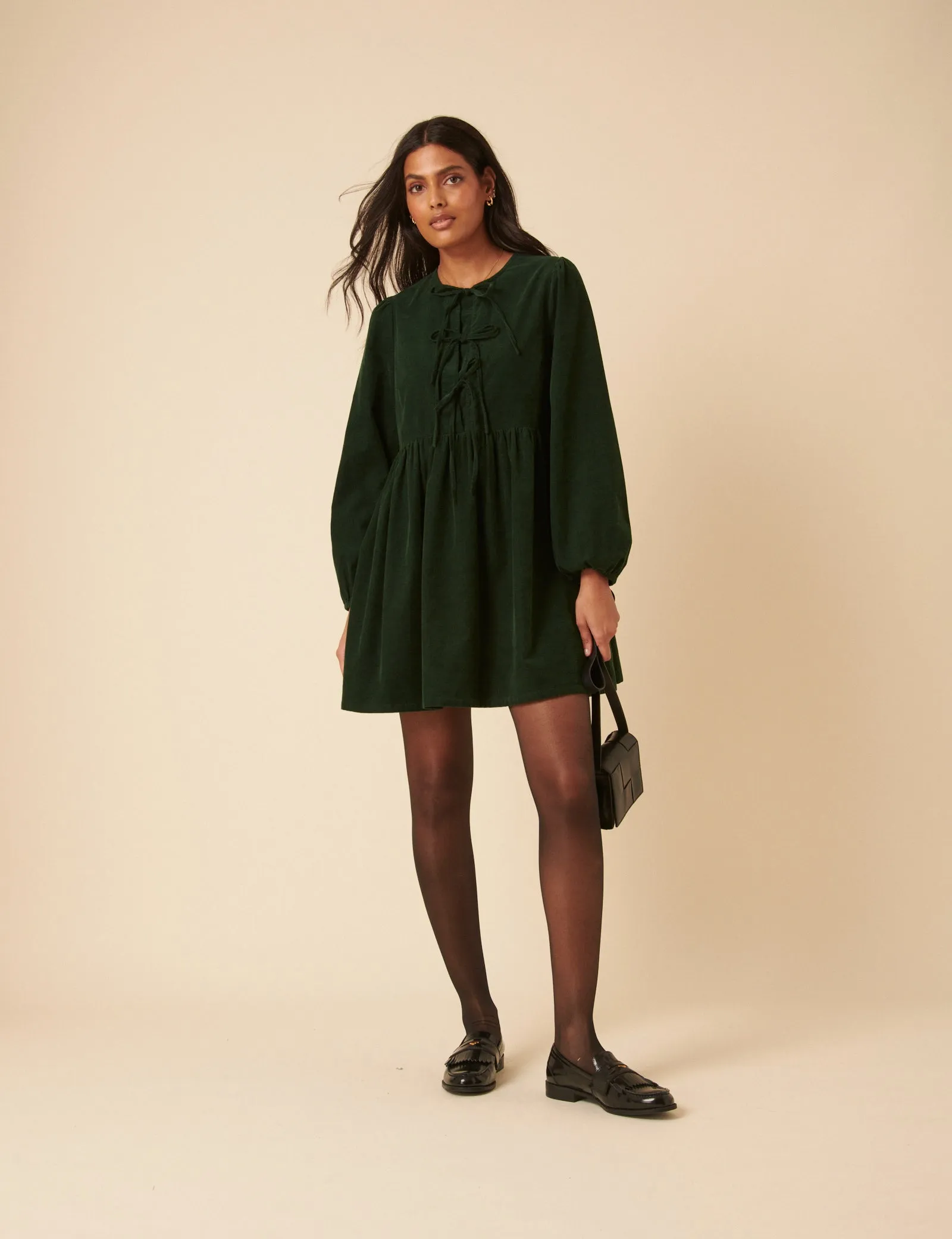 Green Embroidered Tie-front Cord Eden Mini Dress sold by Nobody's Child