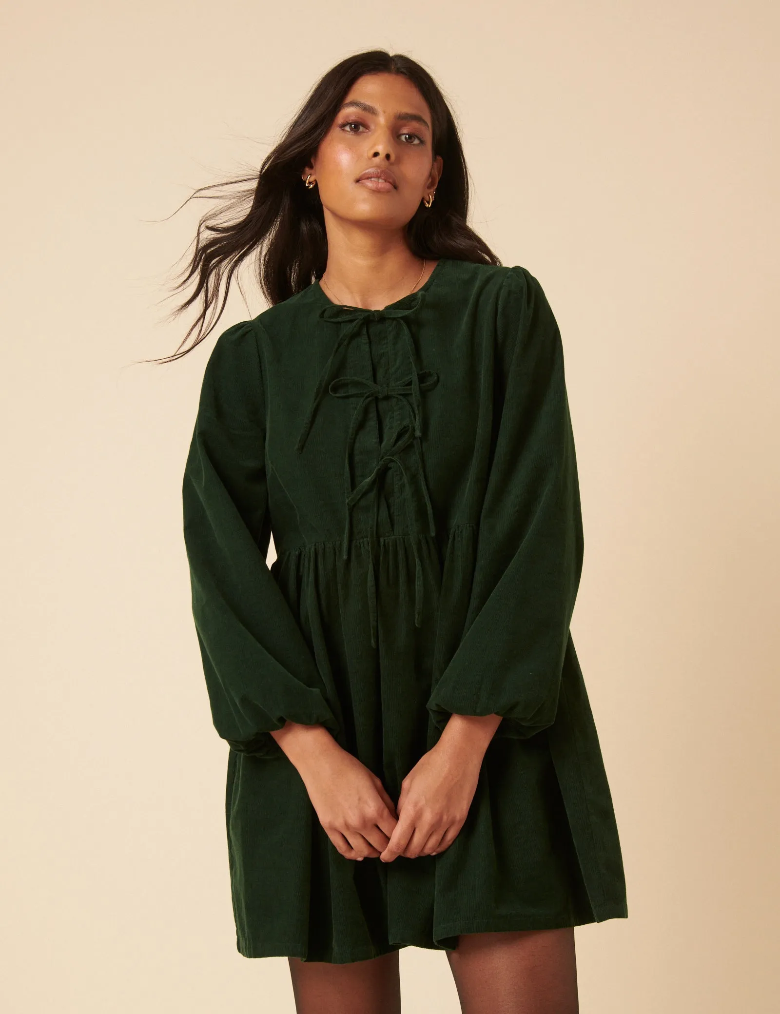 Green Embroidered Tie-front Cord Eden Mini Dress sold by Nobody's Child product image thumbnail 2