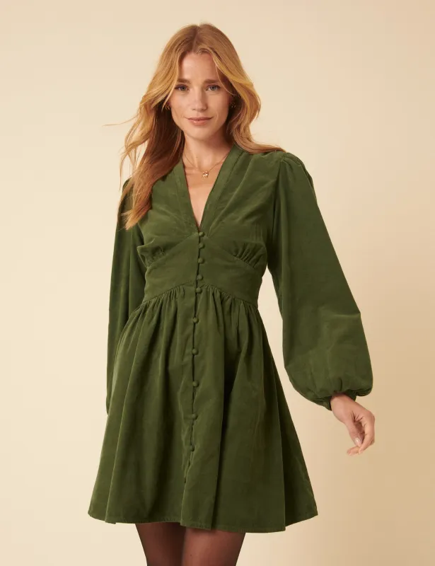Forest Green Cord Starlight Mini Dress sold by Nobody's Child