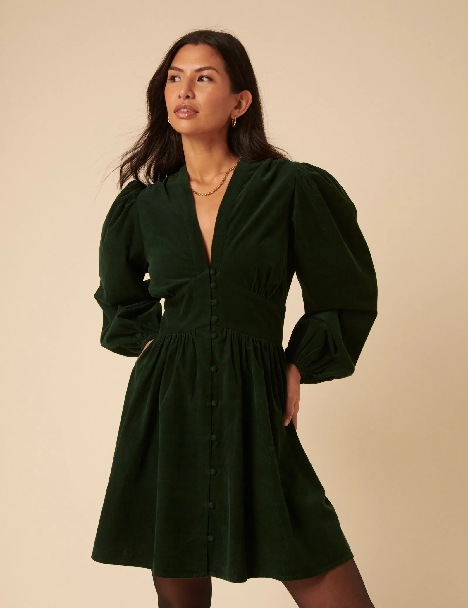 Olive Green Cord Starlight Mini Dress sold by Nobody's Child