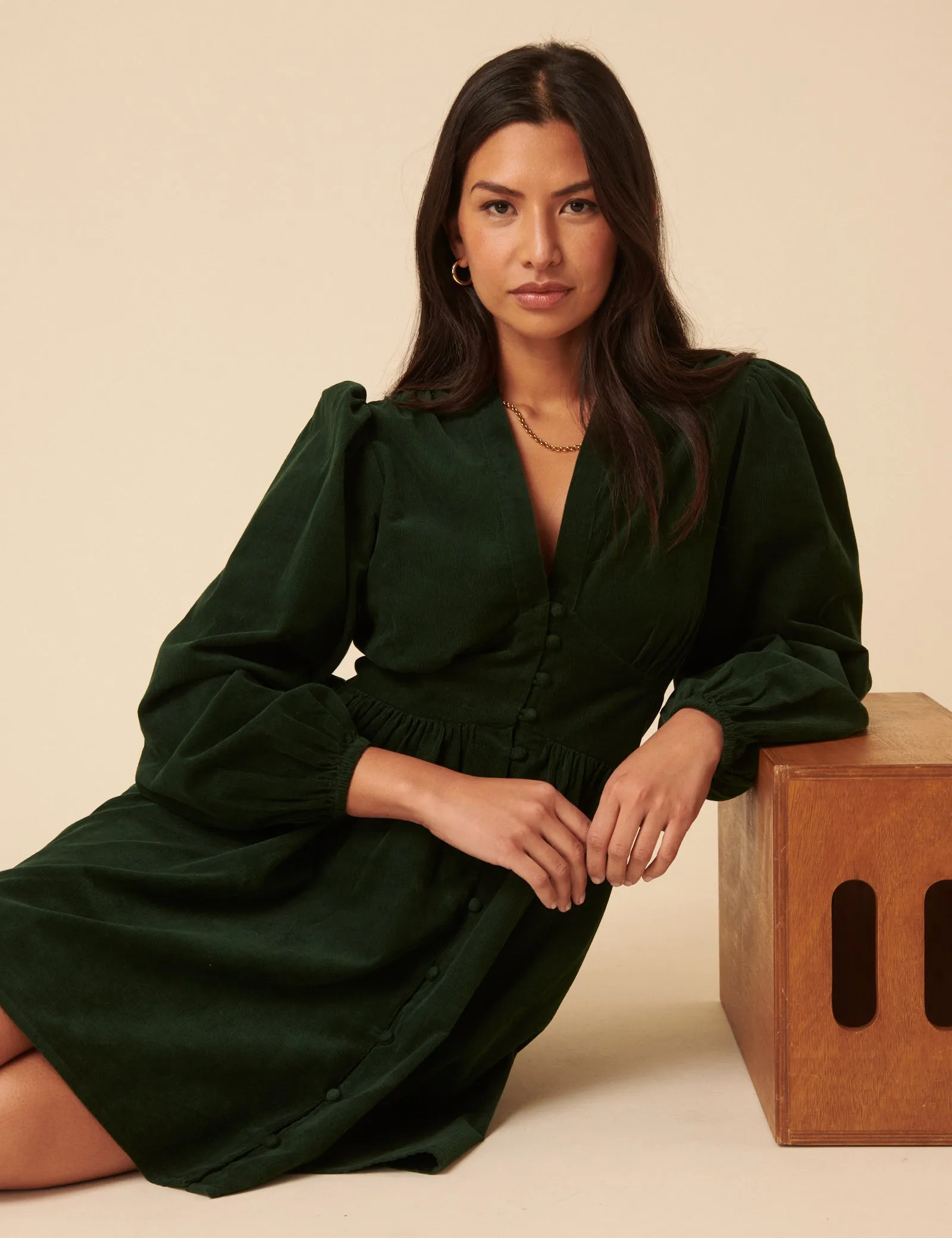 Olive Green Cord Starlight Mini Dress sold by Nobody's Child product image thumbnail 2