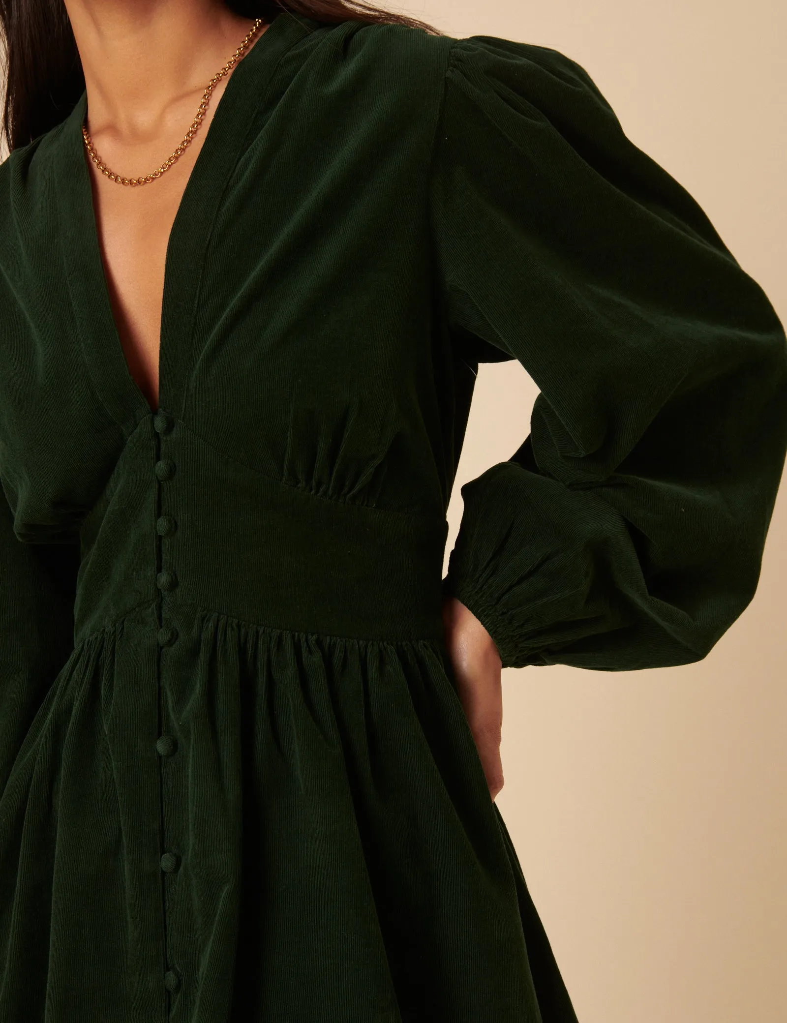 Olive Green Cord Starlight Mini Dress sold by Nobody's Child product image thumbnail 3