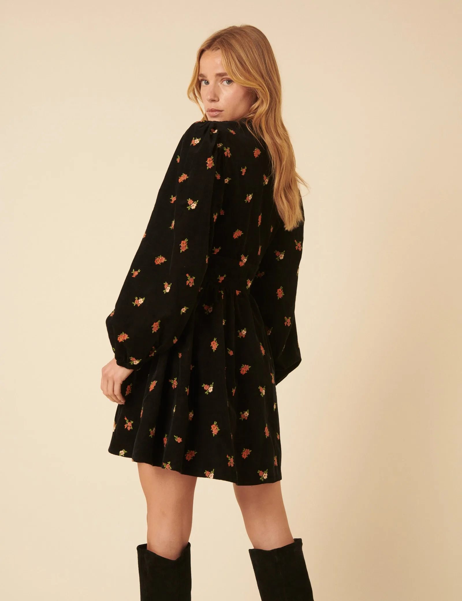 Black Floral Embroidered Cord Starlight Mini Dress sold by Nobody's Child product image thumbnail 5