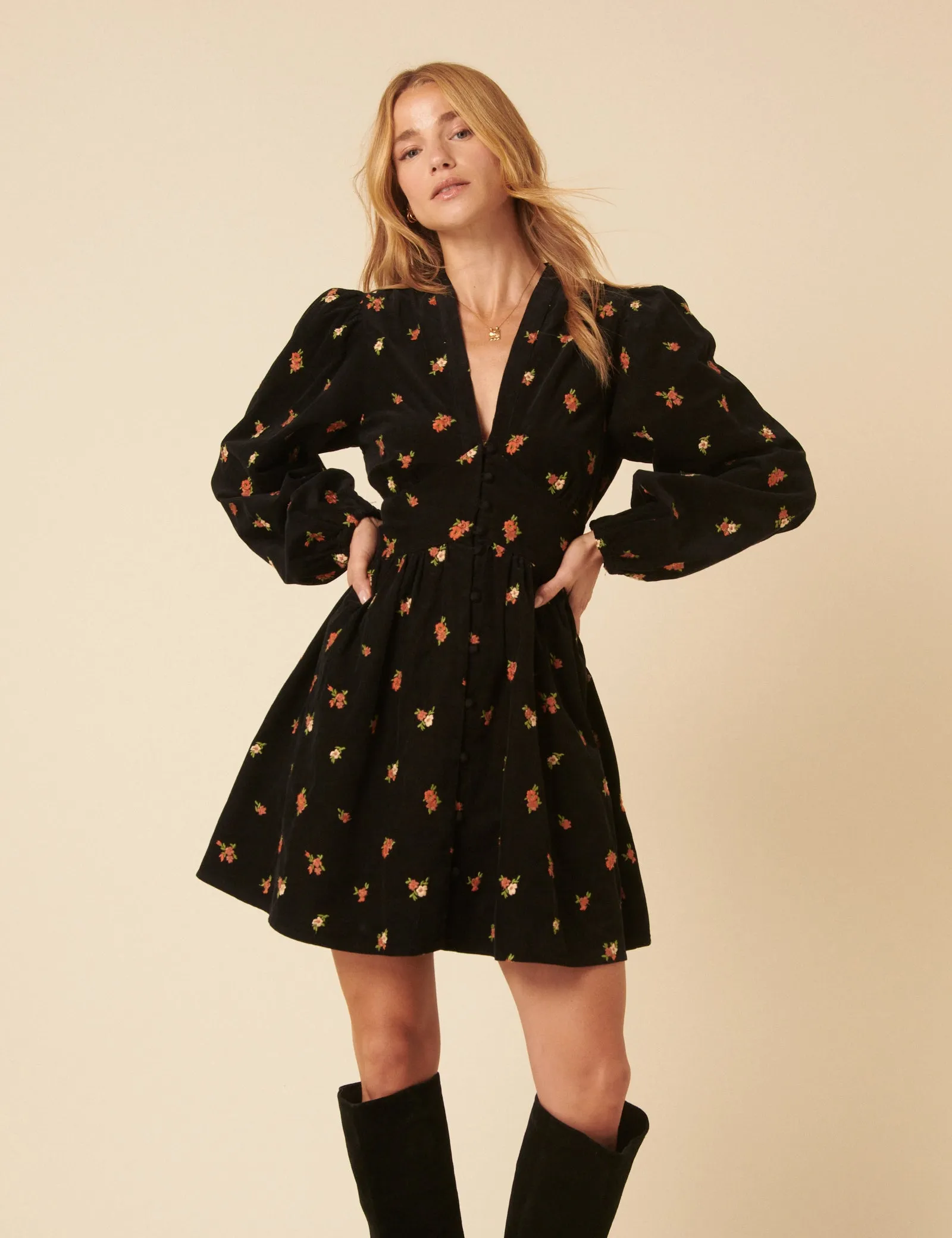 Black Floral Embroidered Cord Starlight Mini Dress sold by Nobody's Child