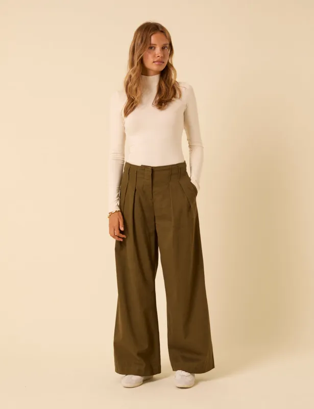 Green Pleated High-Waisted Trousers sold by Nobody's Child