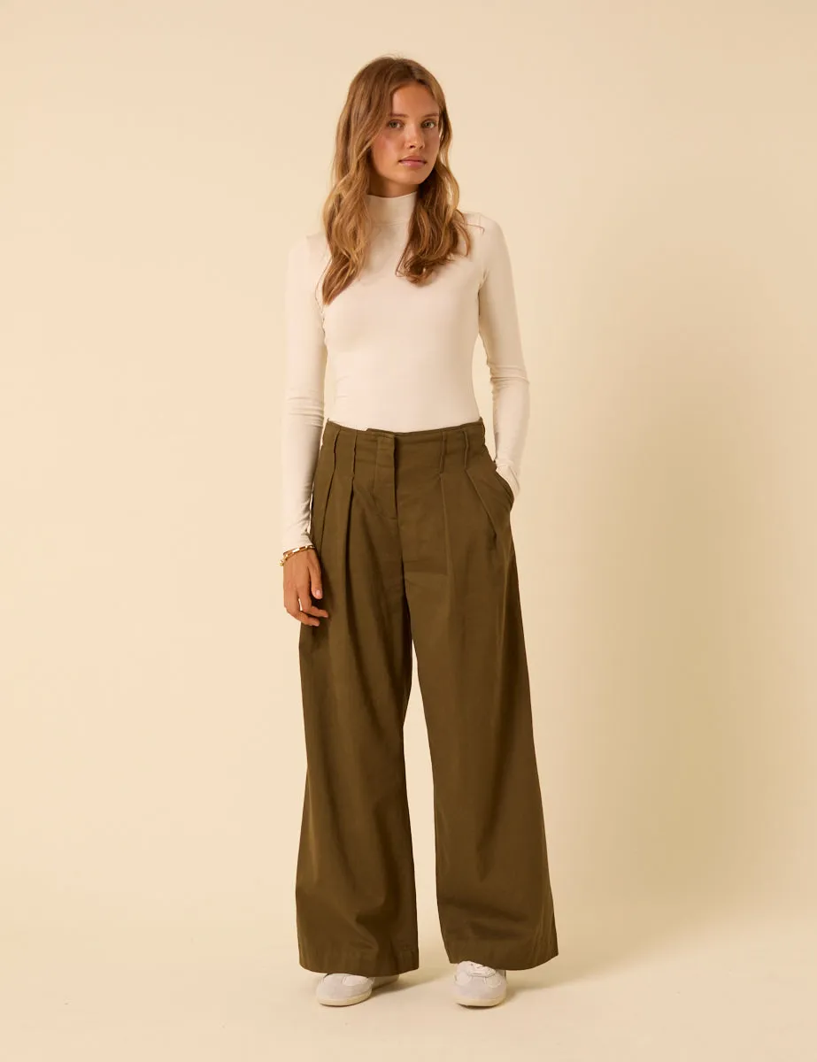Green Pleated High-Waisted Trousers sold by Nobody's Child