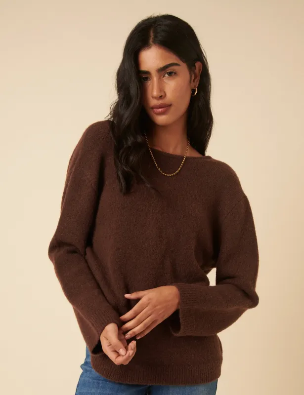 Brown Twist Back Knitted Jumper sold by Nobody's Child