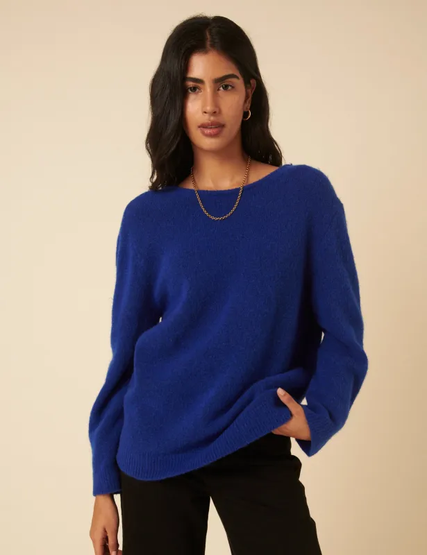 Blue Twist Back Knitted Jumper sold by Nobody's Child