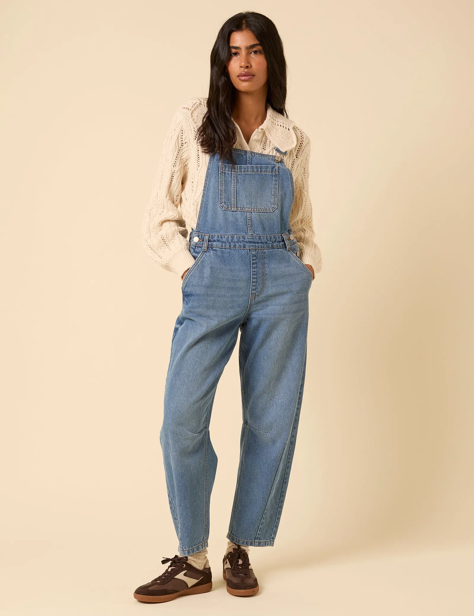 Blue Denim Barrel Leg Dungarees sold by Nobody's Child