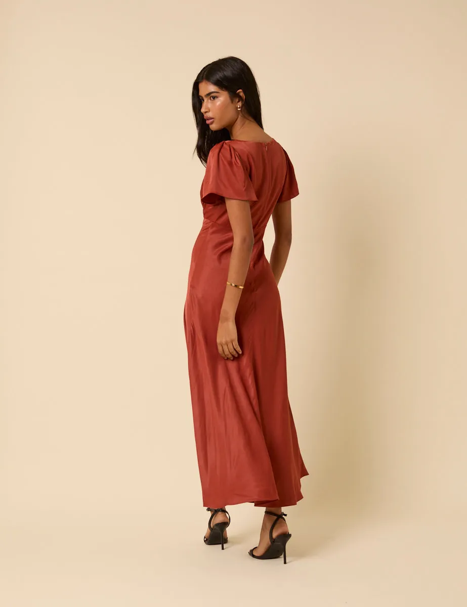 Burnt Rust Satin Lace Trim Sienna Midaxi Dress sold by Nobody's Child product image thumbnail 5