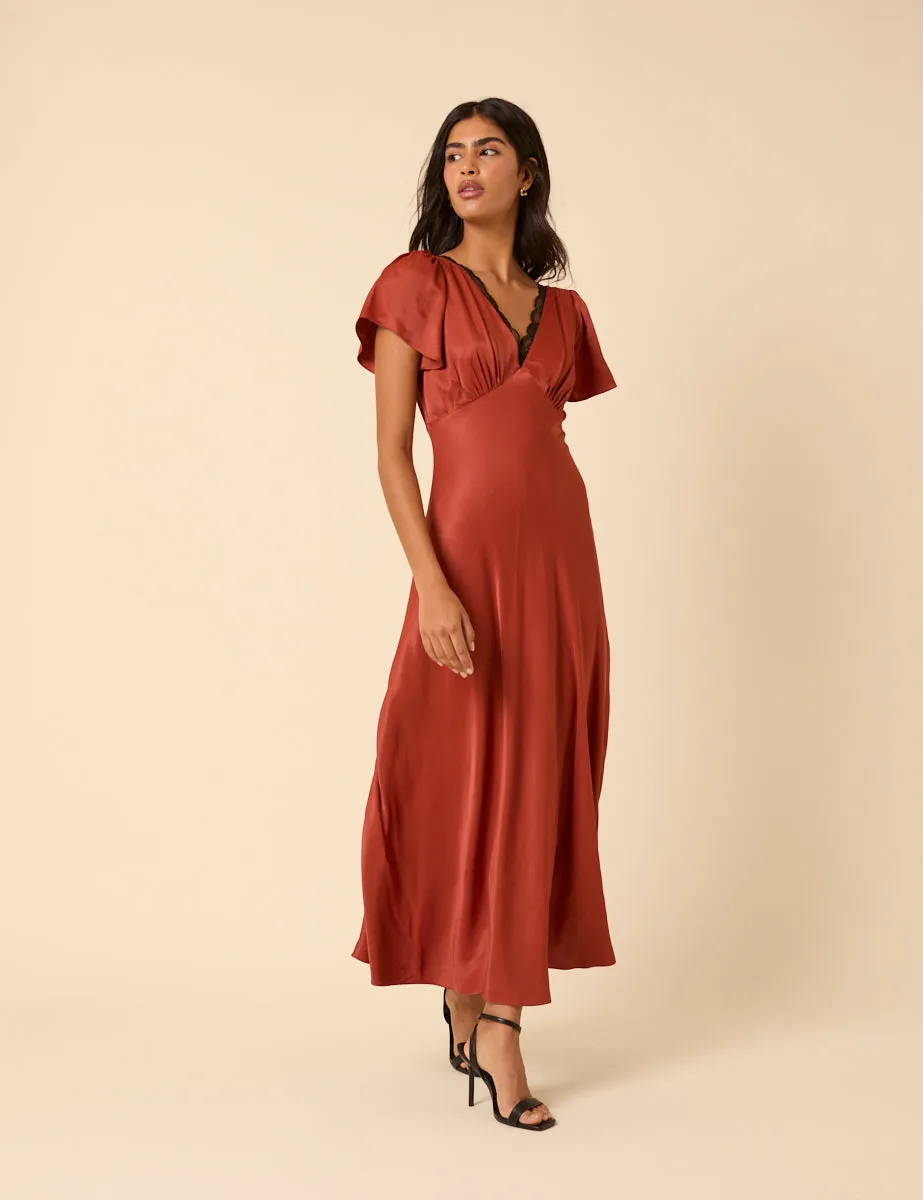 Burnt Rust Satin Lace Trim Sienna Midaxi Dress sold by Nobody's Child product image thumbnail 3