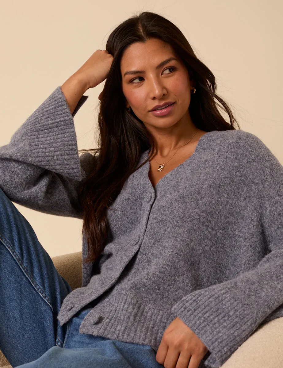 Blue V-Neck Relaxed Cardigan sold by Nobody's Child