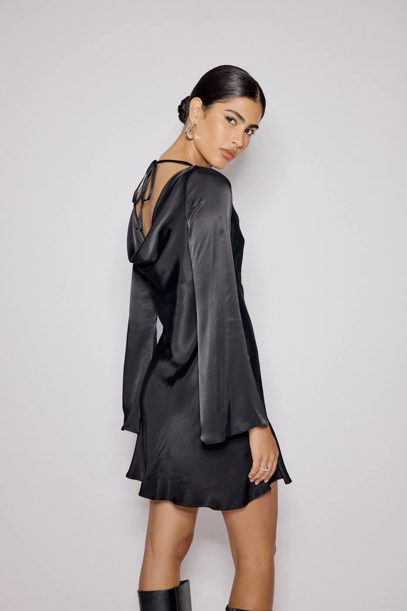 Black Satin Cowl Neck Leighton Mini Dress sold by Nobody's Child product image thumbnail 5