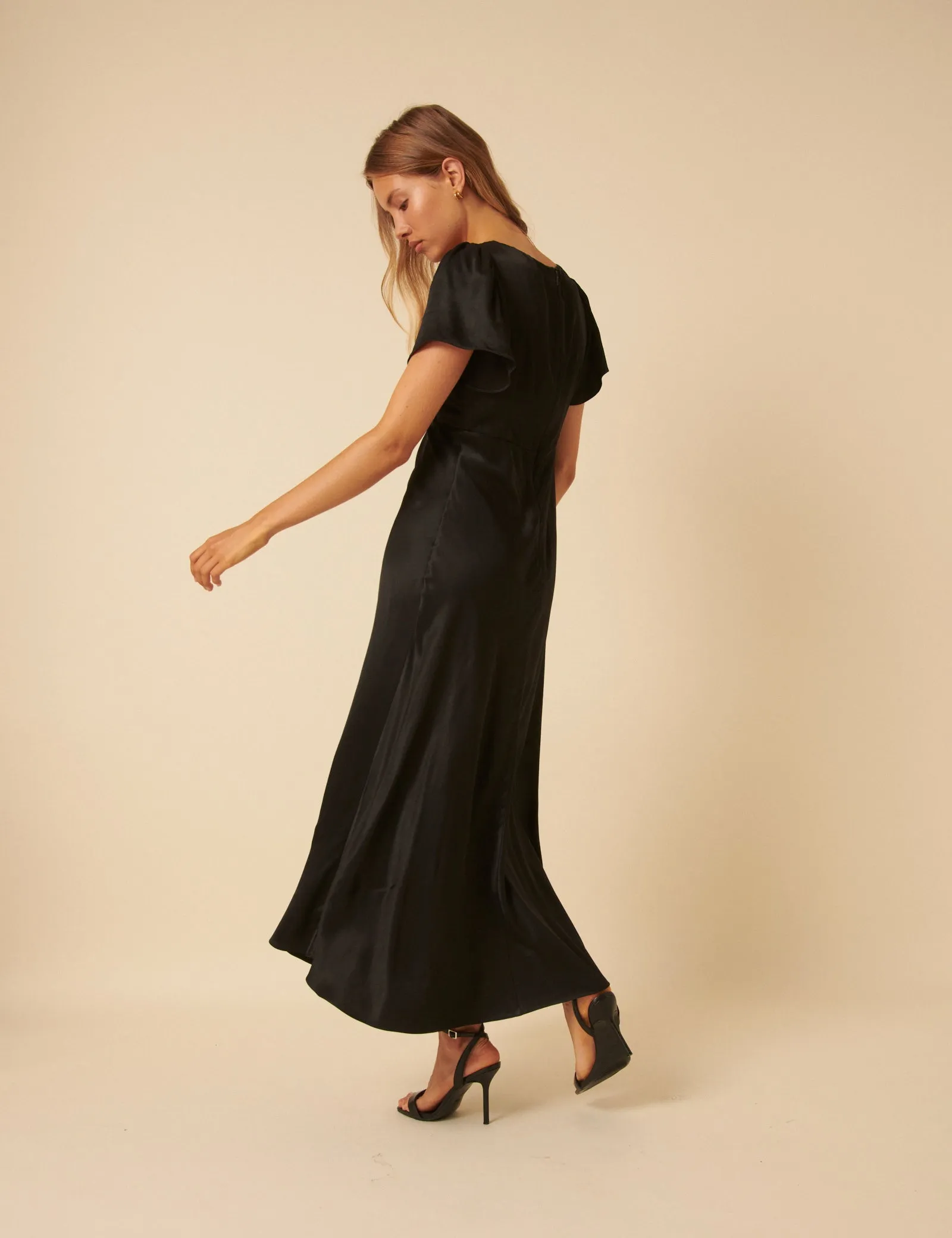 Black Satin Lace Detail Sienna Midi Dress sold by Nobody's Child product image thumbnail 5