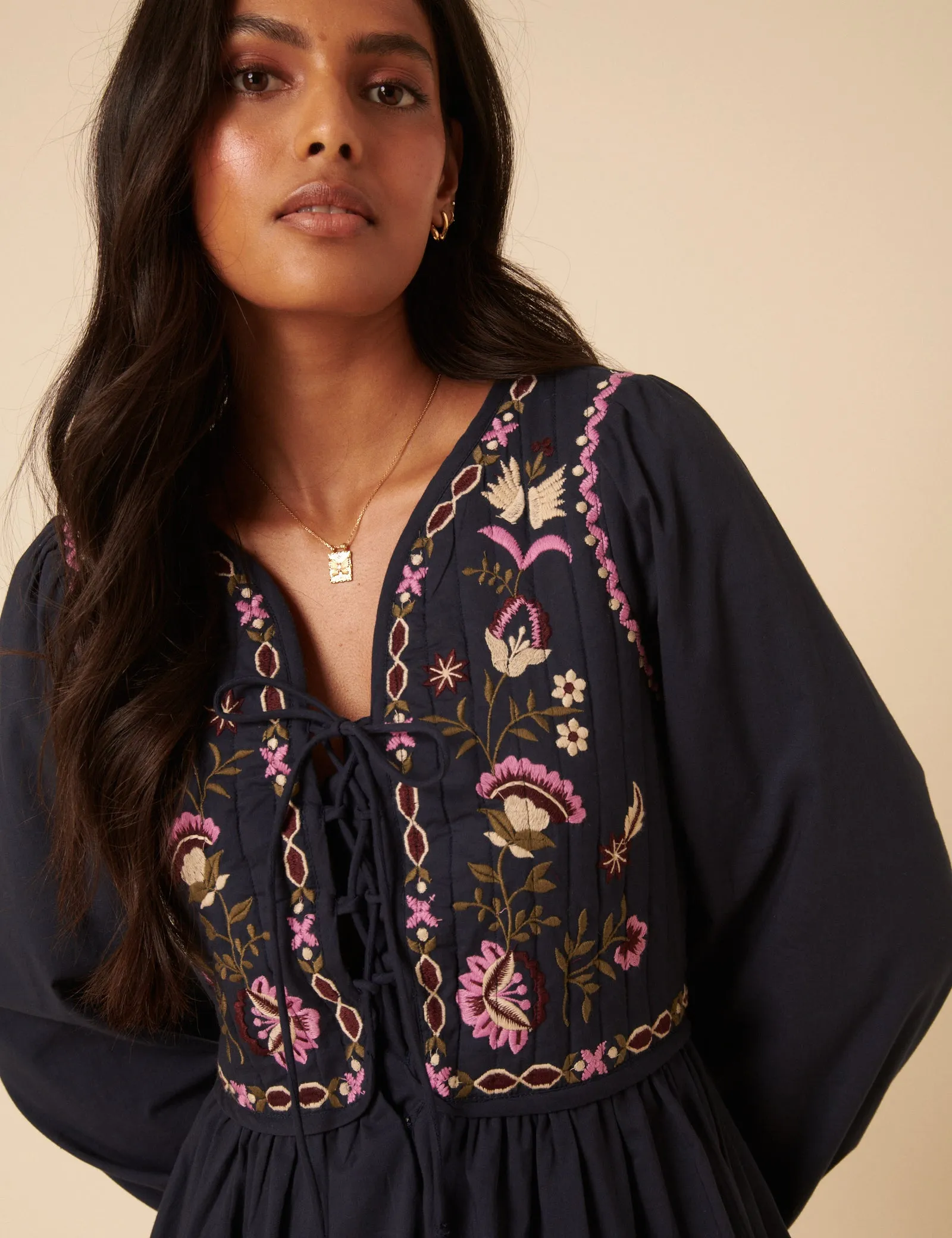 Navy Paisley Embroidered Monroe Mini Dress sold by Nobody's Child product image thumbnail 4