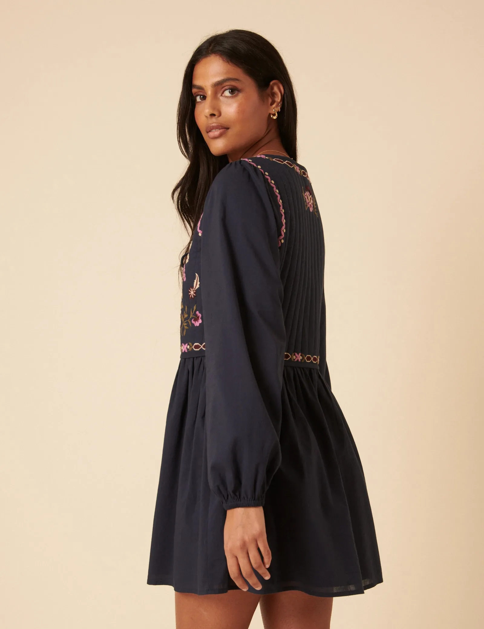 Navy Paisley Embroidered Monroe Mini Dress sold by Nobody's Child product image thumbnail 5