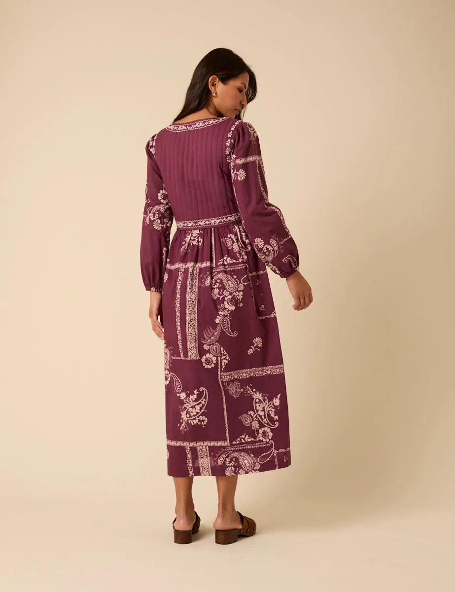 Purple Paisley Embroidered Quilted Monroe Midi Dress sold by Nobody's Child product image thumbnail 5