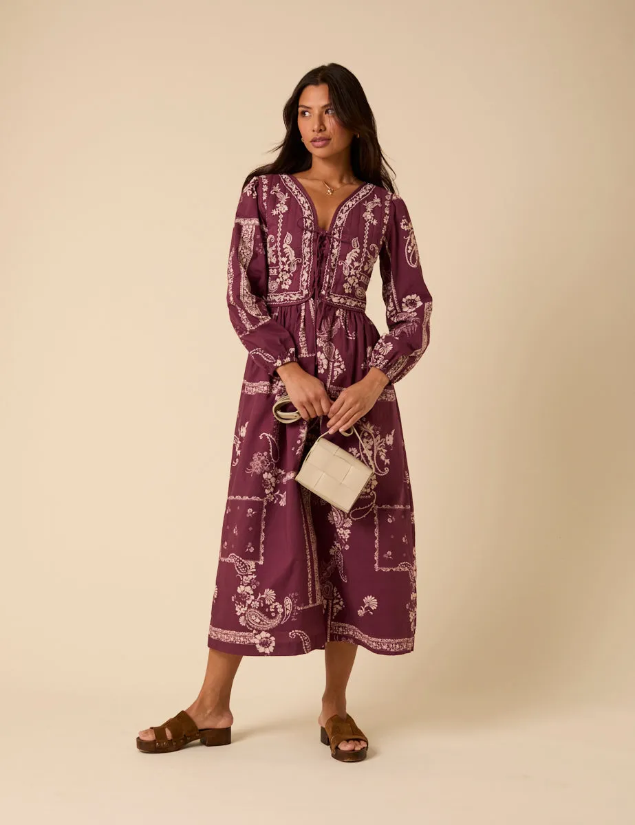 Purple Paisley Embroidered Quilted Monroe Midi Dress sold by Nobody's Child product image thumbnail 4