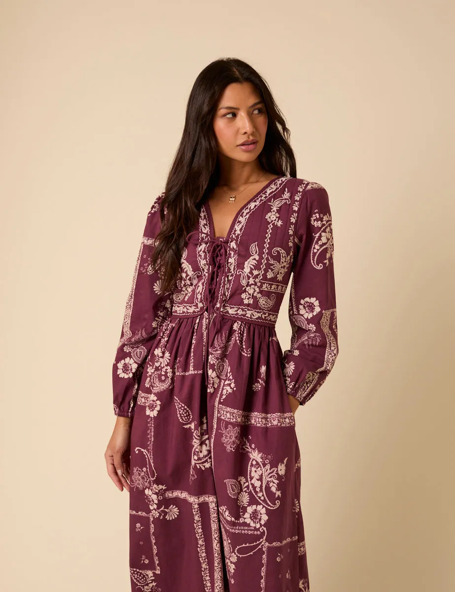 Purple Paisley Embroidered Quilted Monroe Midi Dress sold by Nobody's Child product image thumbnail 3