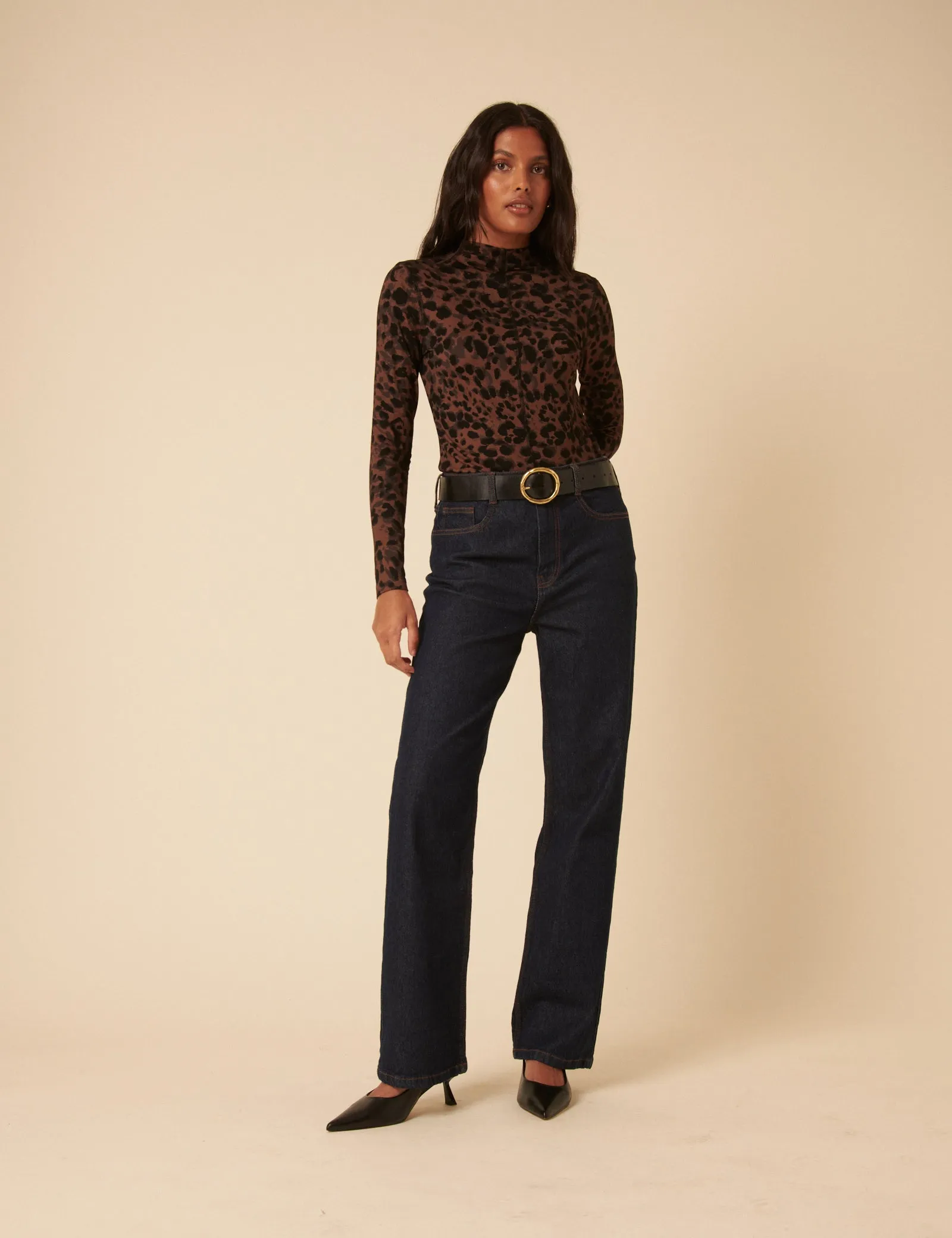 Leopard Print High Neck Long Sleeve Jersey Top sold by Nobody's Child product image thumbnail 3