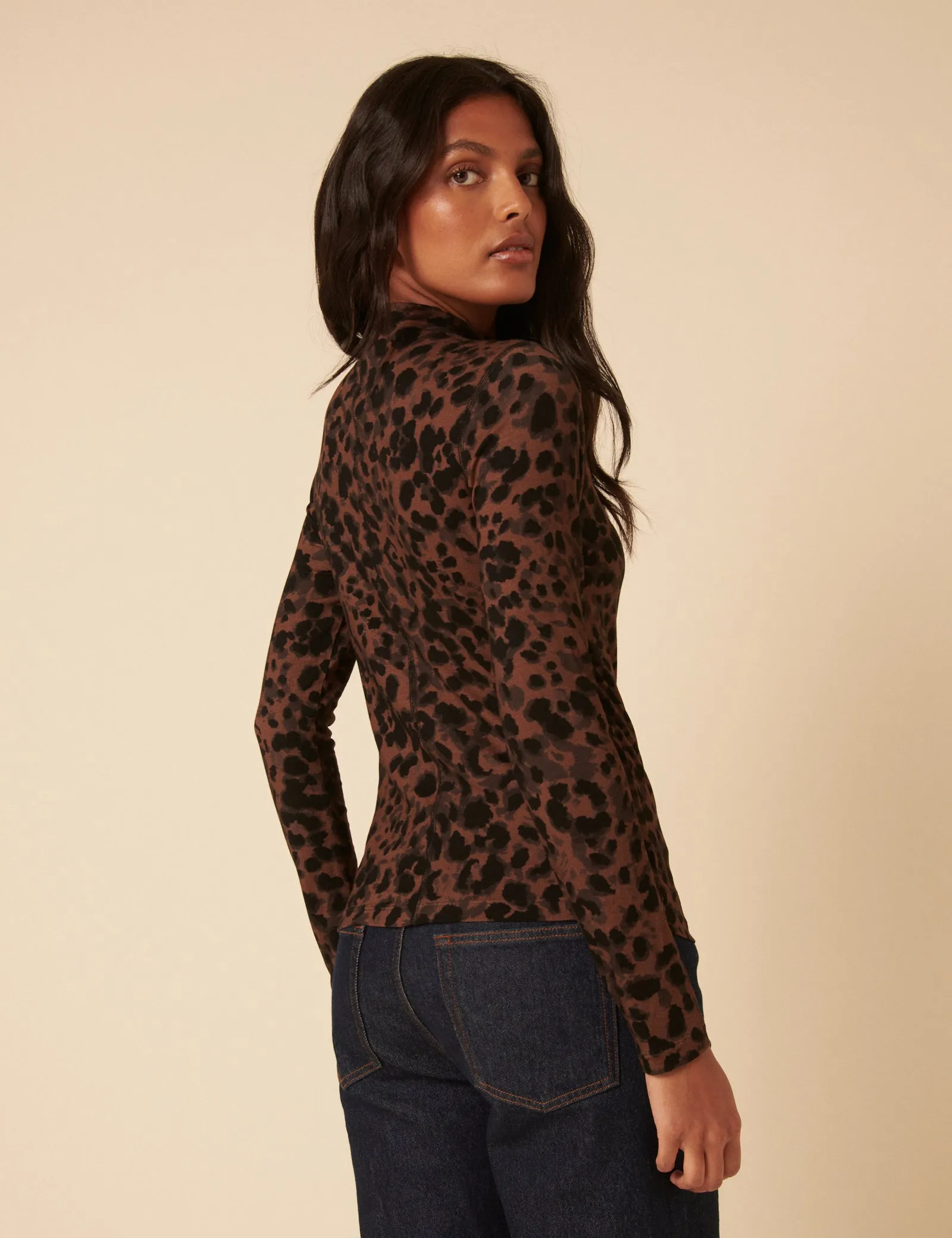 Leopard Print High Neck Long Sleeve Jersey Top sold by Nobody's Child product image thumbnail 5