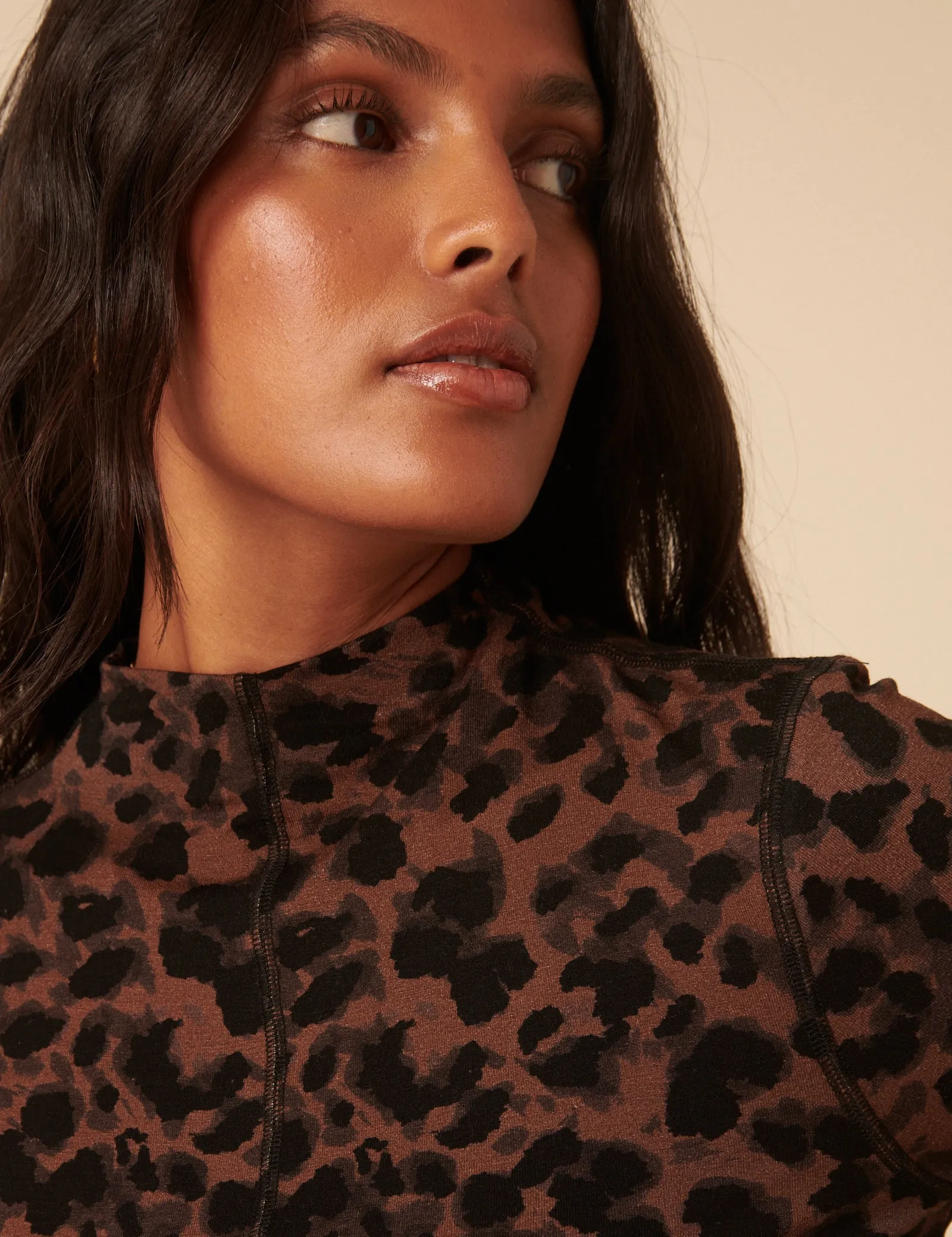 Leopard Print High Neck Long Sleeve Jersey Top sold by Nobody's Child product image thumbnail 2