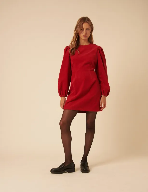Red Cord Balloon Sleeve Peggy Mini Dress sold by Nobody's Child