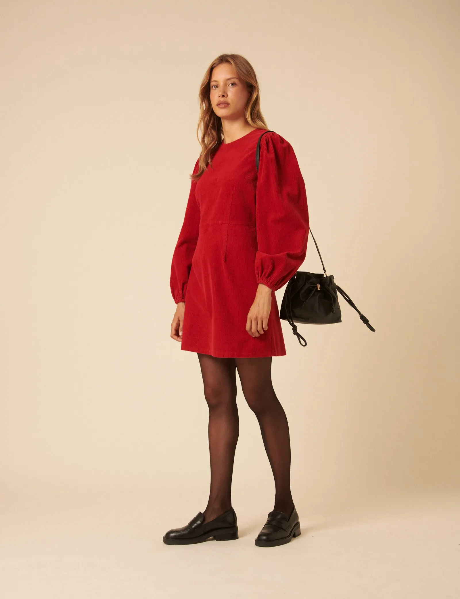 Red Cord Balloon Sleeve Peggy Mini Dress sold by Nobody's Child product image thumbnail 4