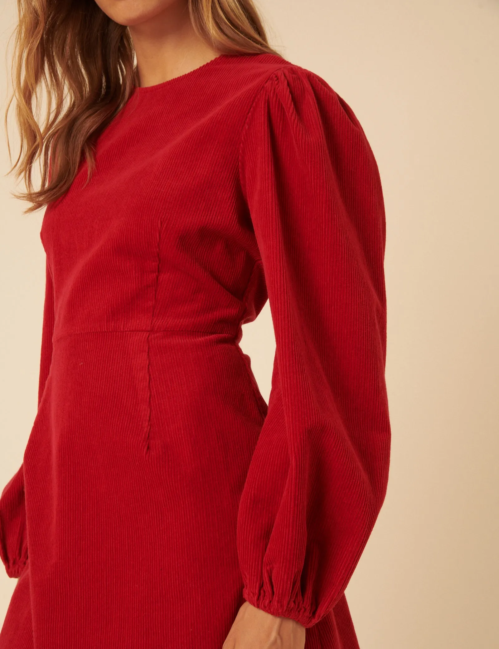 Red Cord Balloon Sleeve Peggy Mini Dress sold by Nobody's Child product image thumbnail 3