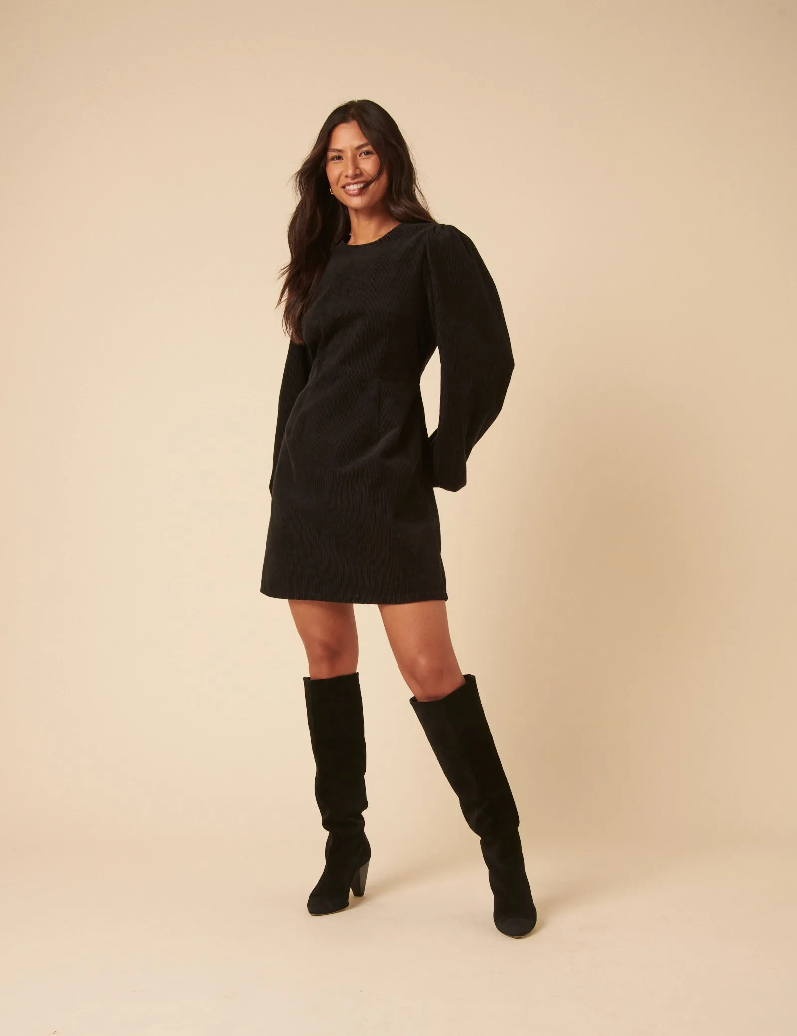 Black Cord Balloon Sleeve Peggy Mini Dress sold by Nobody's Child