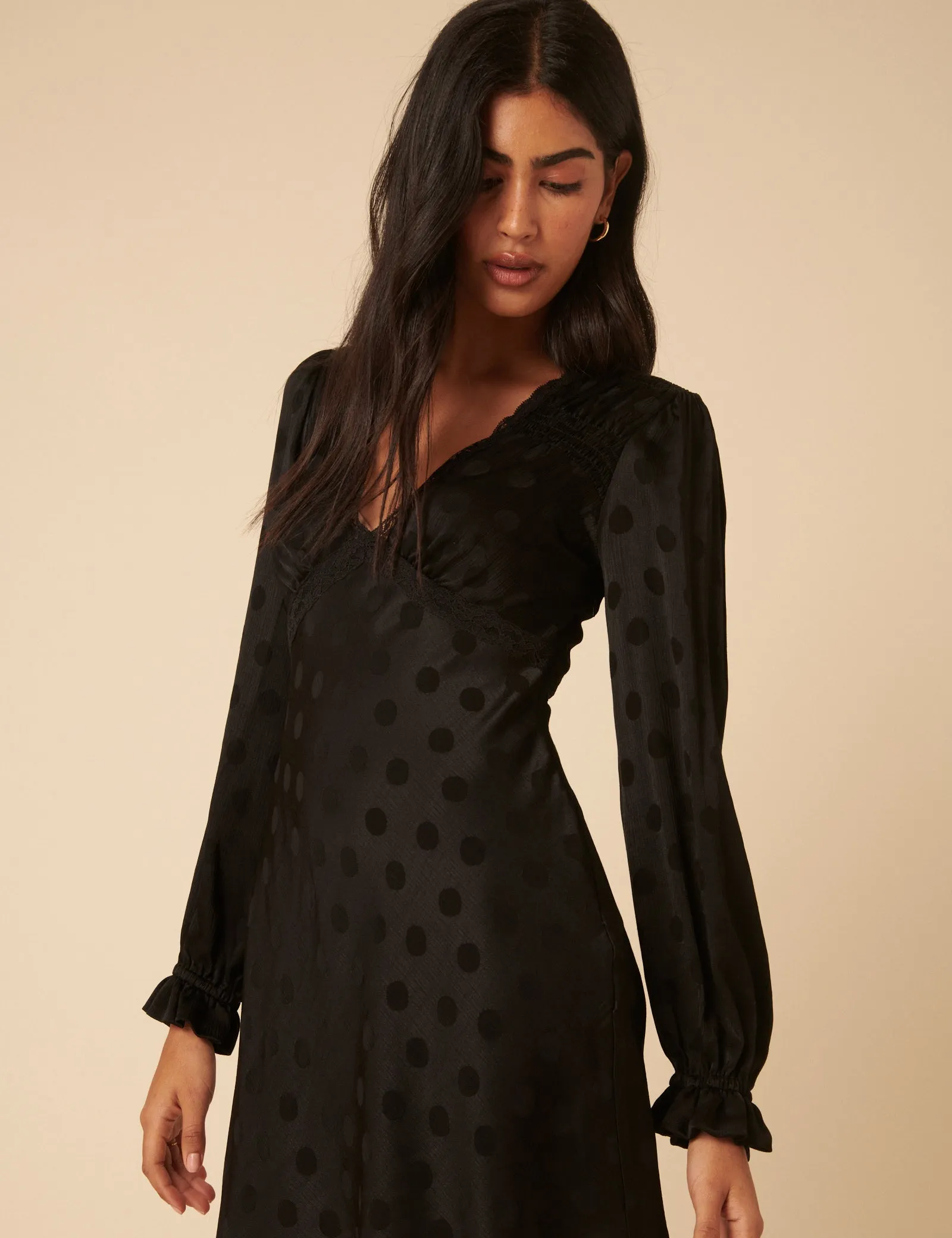 Black Polka Dot Jacquard Angela Mini Dress sold by Nobody's Child product image thumbnail 4