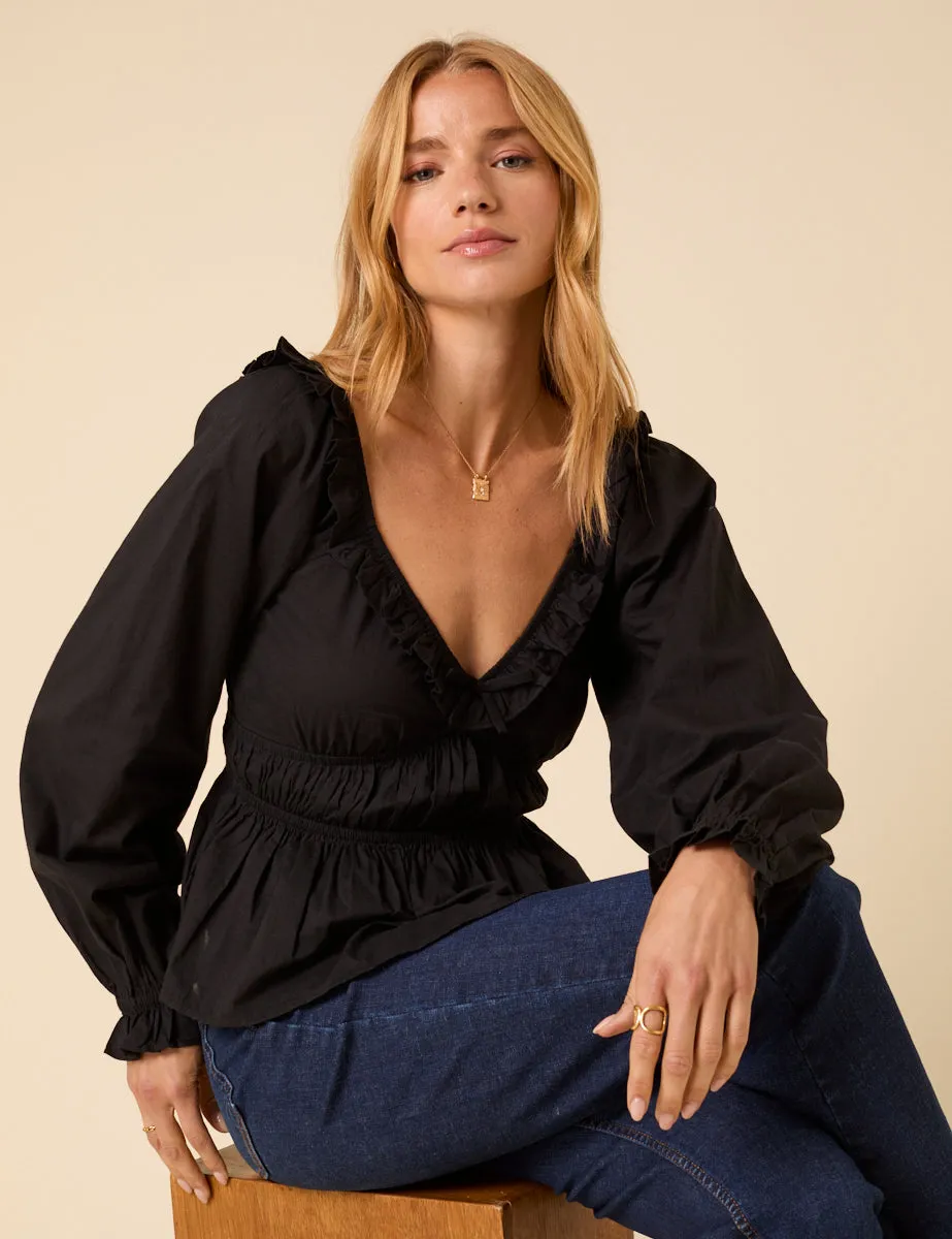 Black Ruffle Long Sleeve Top sold by Nobody's Child product image thumbnail 3