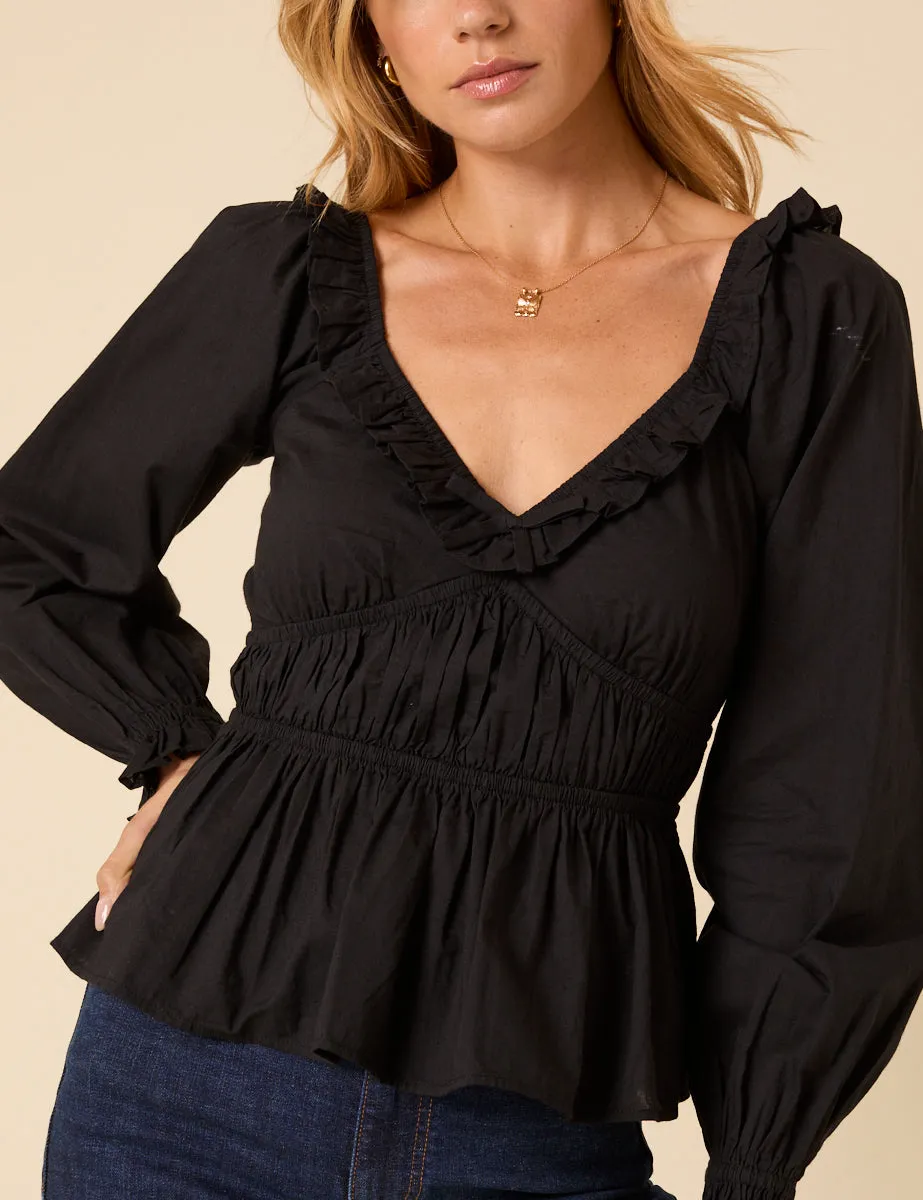 Black Ruffle Long Sleeve Top sold by Nobody's Child product image thumbnail 2