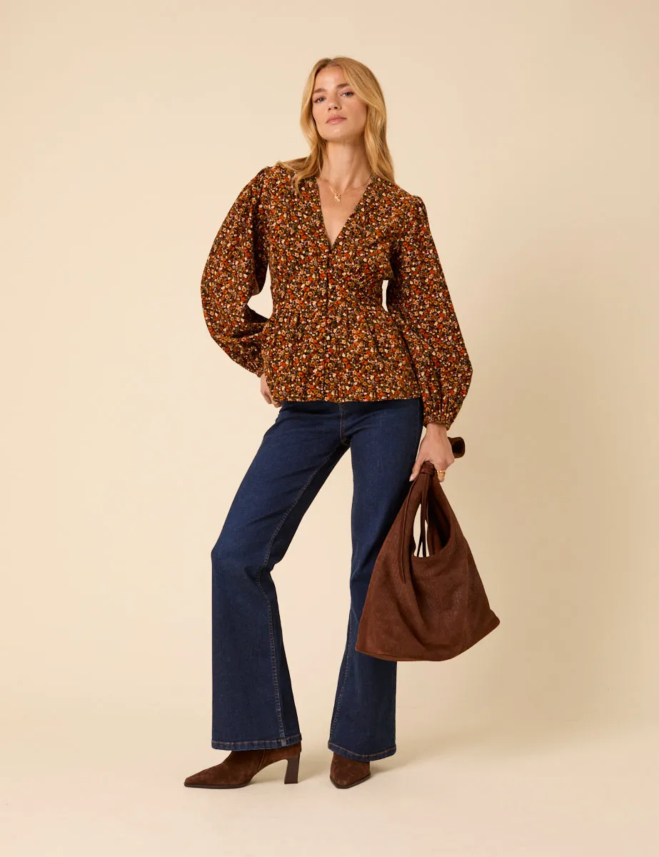 Brown Ditsy Floral Long Sleeve Starlight Top sold by Nobody's Child