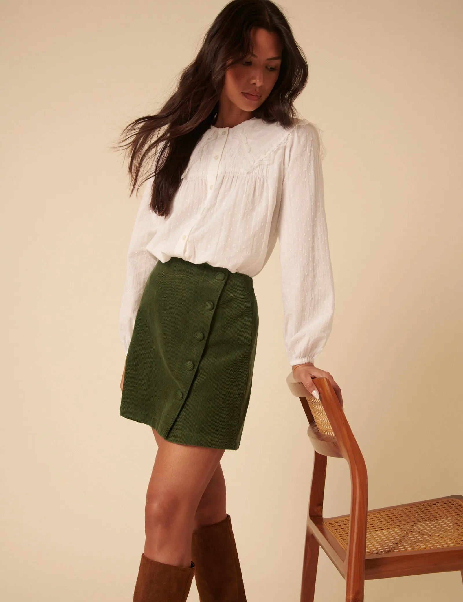 Green Cord Asymmetric Mini Skirt sold by Nobody's Child product image thumbnail 4