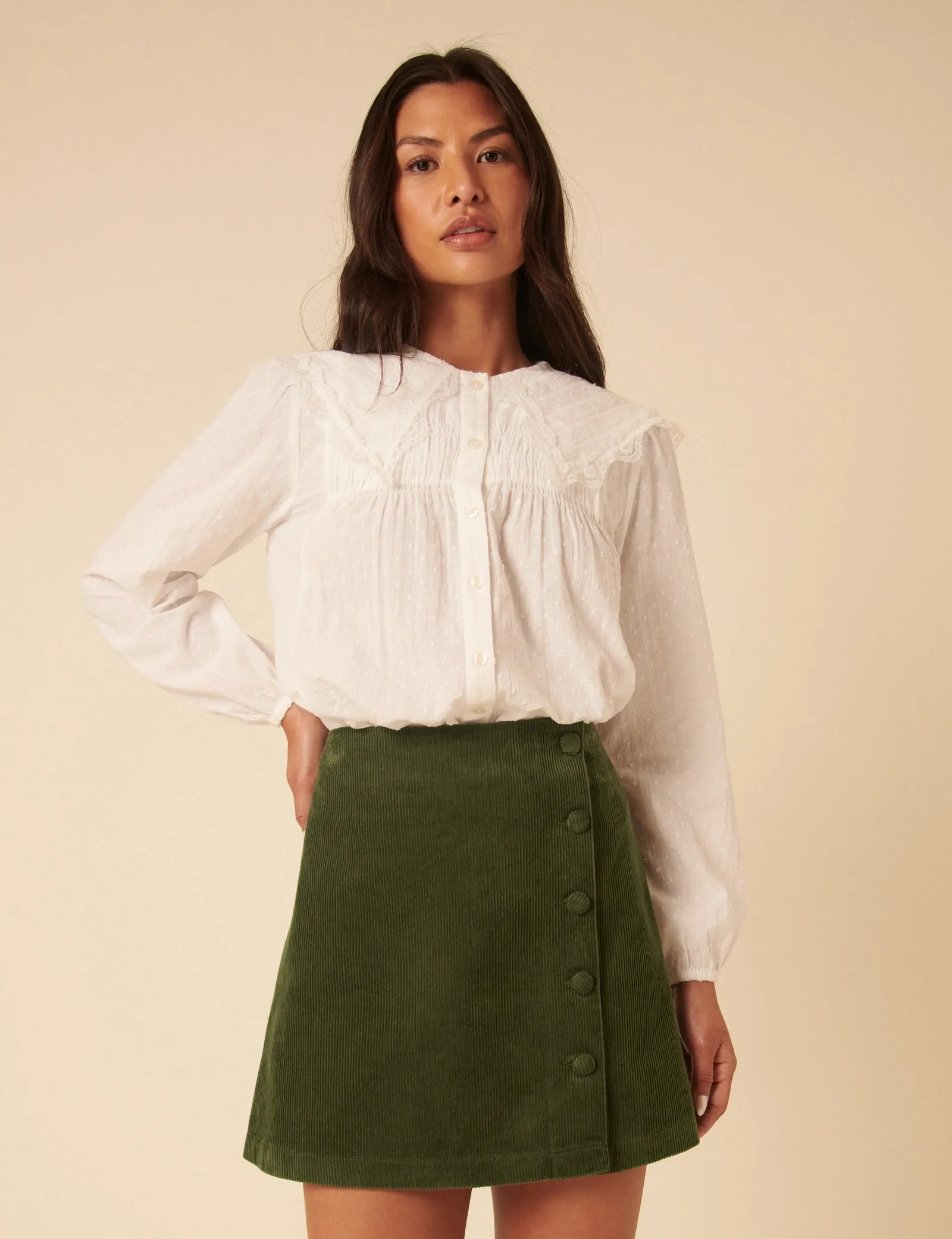 Green Cord Asymmetric Mini Skirt sold by Nobody's Child product image thumbnail 3