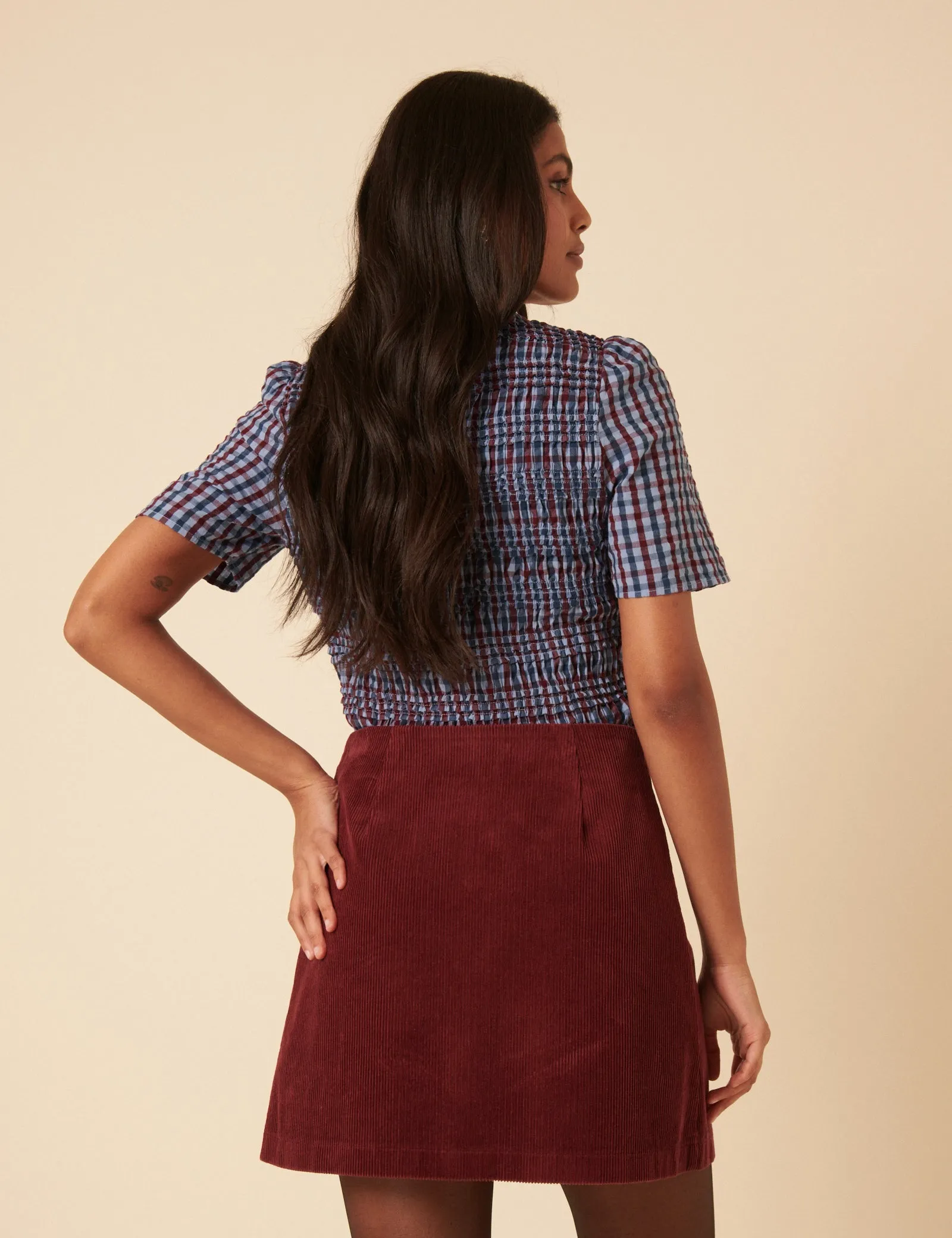 Burgundy Cord Asymmetric Mini Skirt sold by Nobody's Child product image thumbnail 5