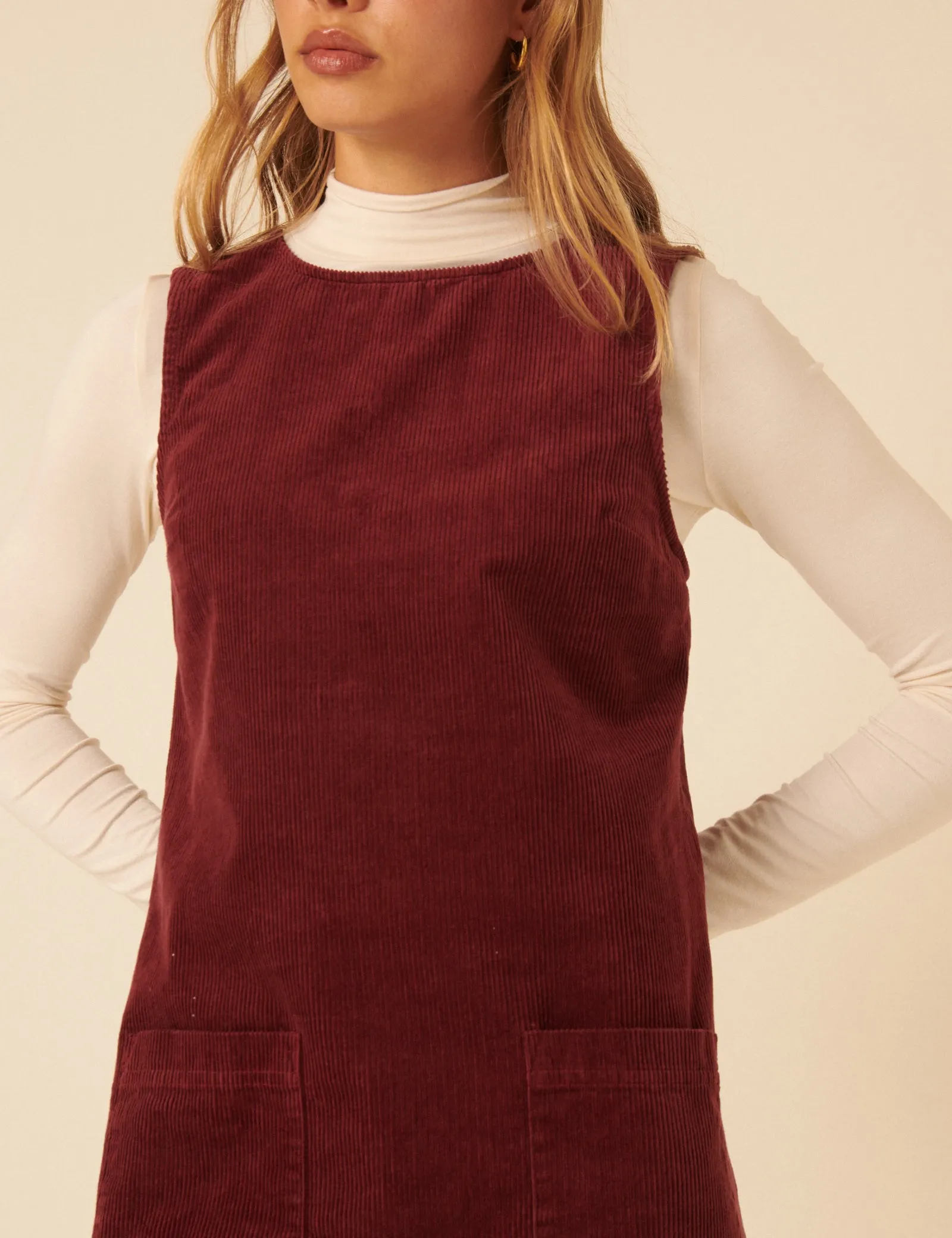 Burgundy Cord Chiara Pinafore Mini Dress sold by Nobody's Child product image thumbnail 3