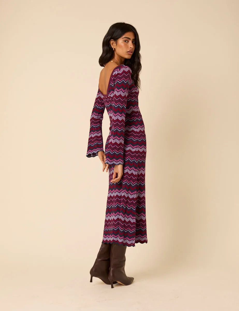 Purple Chevron Striped Long Sleeve Midi Dress sold by Nobody's Child product image thumbnail 5