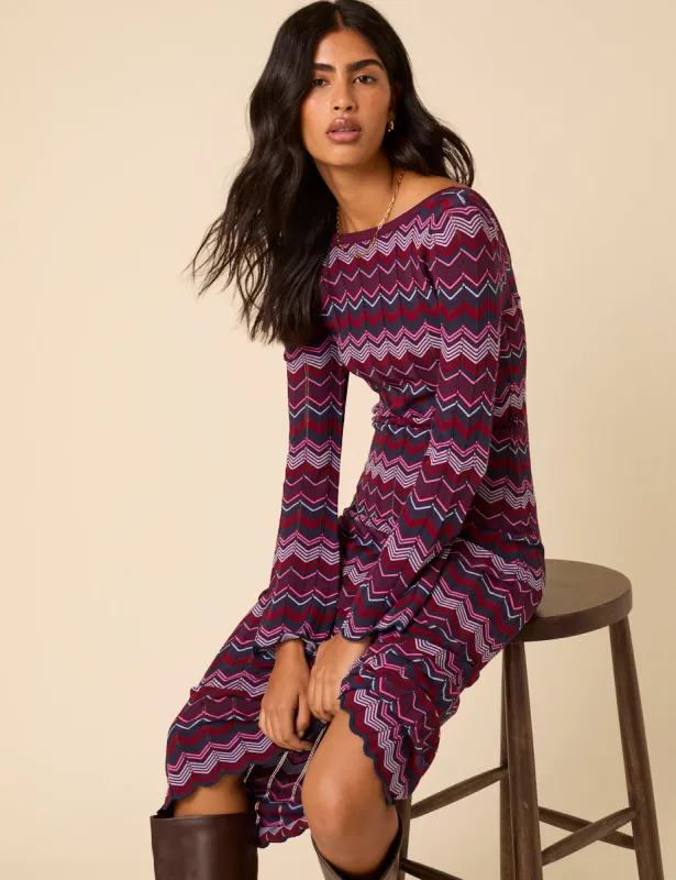 Purple Chevron Striped Long Sleeve Midi Dress sold by Nobody's Child
