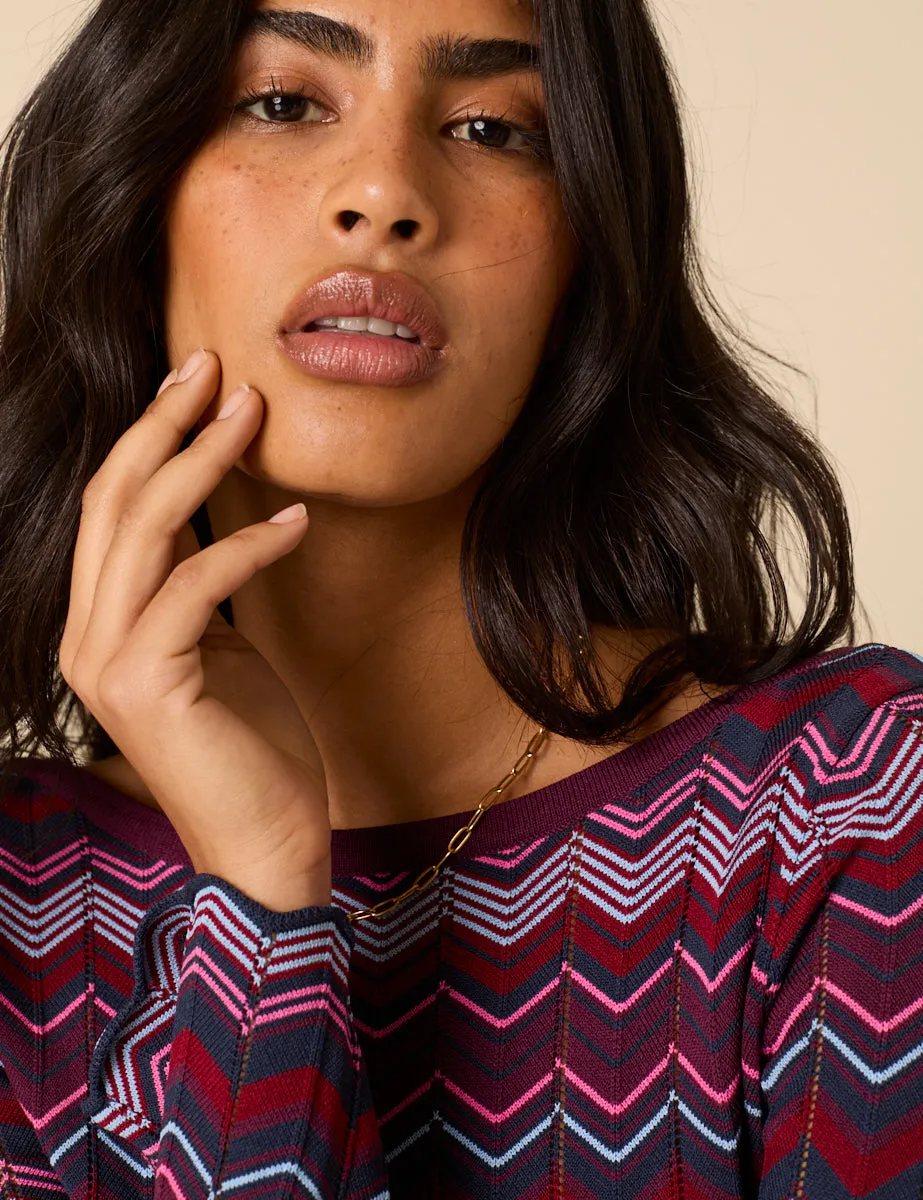 Purple Chevron Striped Long Sleeve Midi Dress sold by Nobody's Child product image thumbnail 2