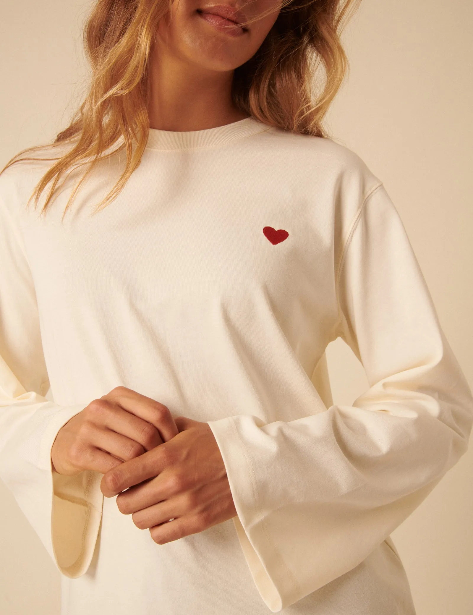 White Wide Long Sleeve Heart T-Shirt sold by Nobody's Child product image thumbnail 3