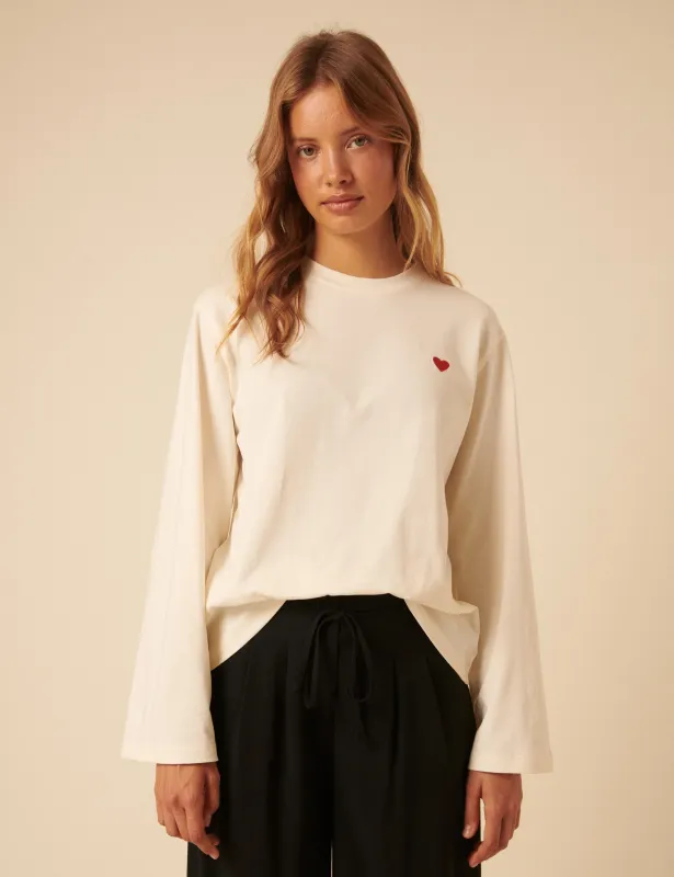 White Wide Long Sleeve Heart T-Shirt made by Nobody's Child