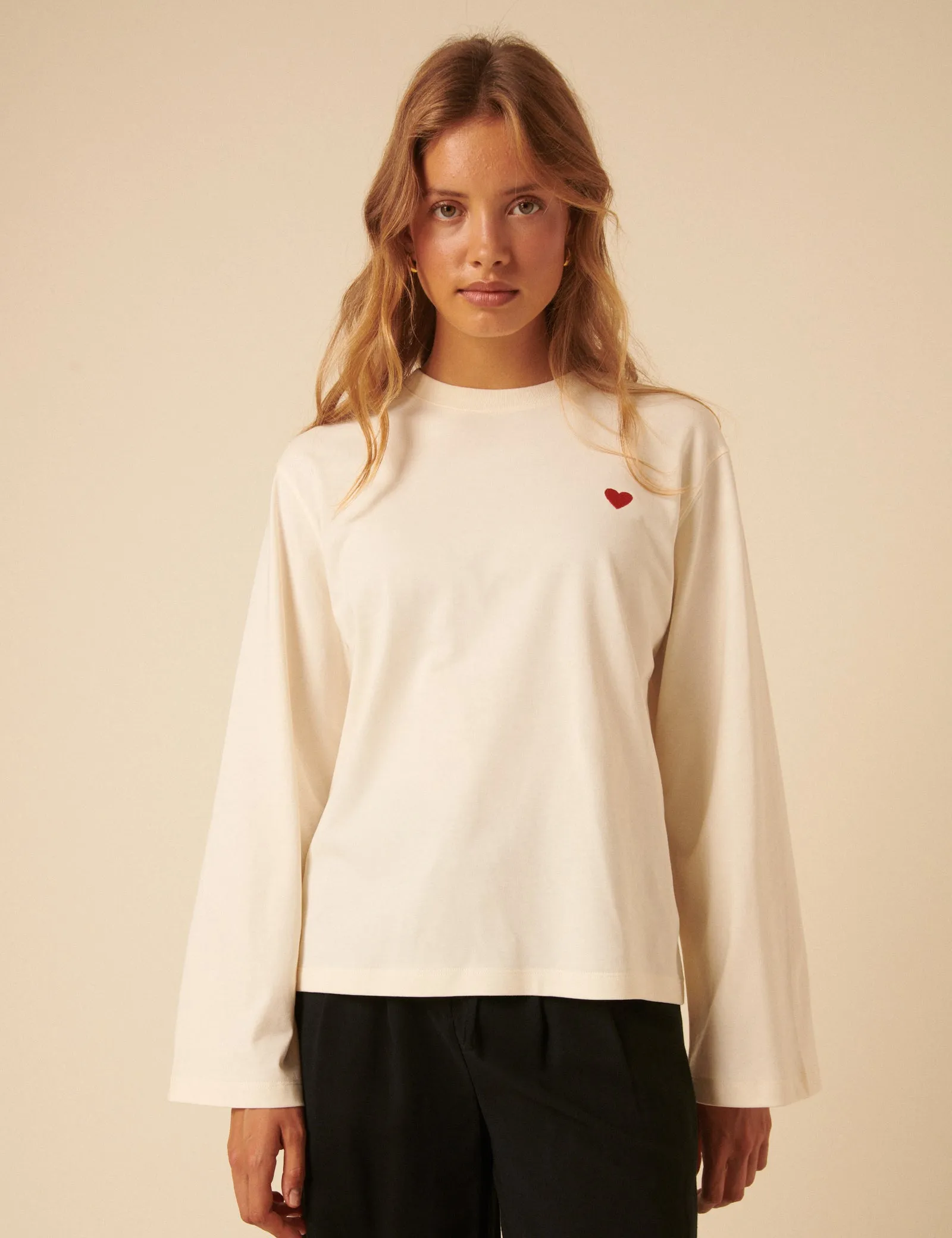 White Wide Long Sleeve Heart T-Shirt sold by Nobody's Child product image thumbnail 4