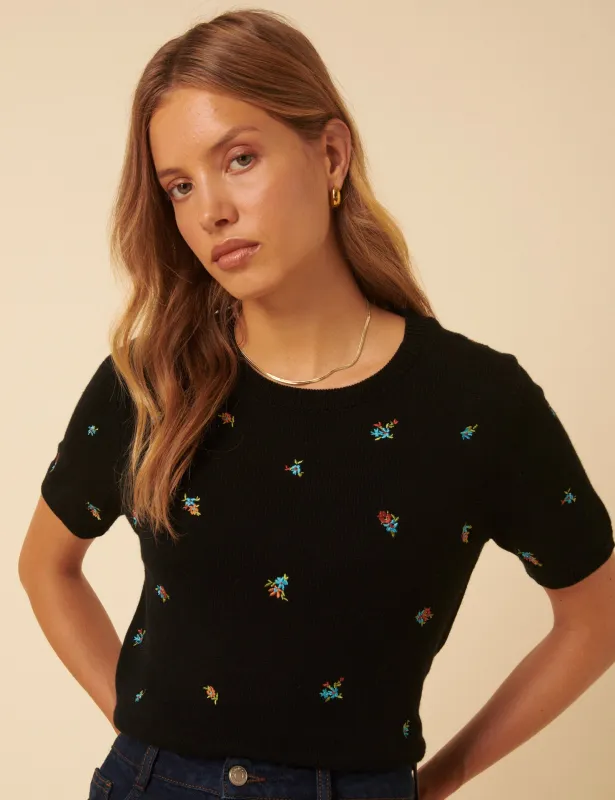 Floral Embroidered Knitted Top sold by Nobody's Child