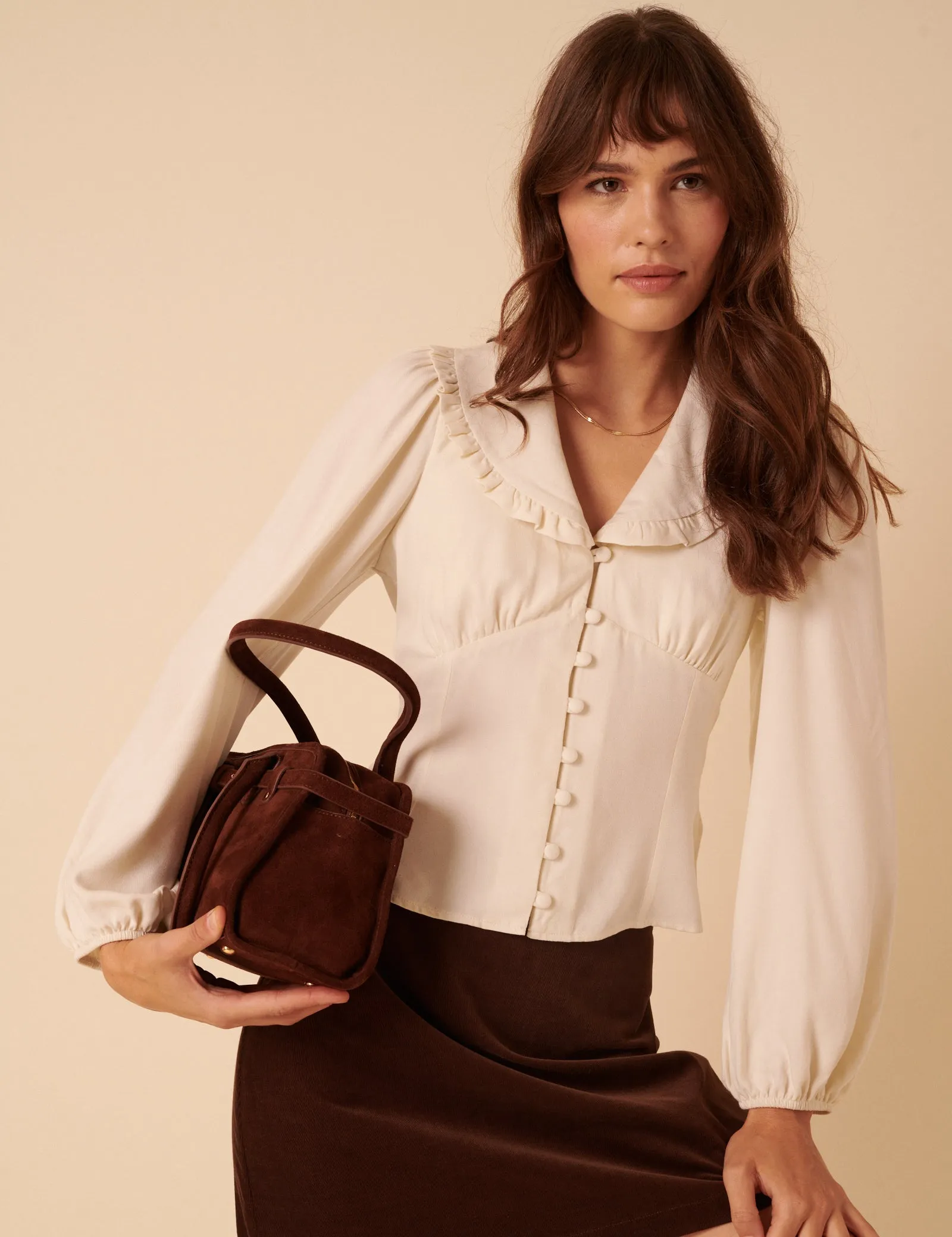 White Long Sleeve Frill Collar Blouse sold by Nobody's Child product image thumbnail 4