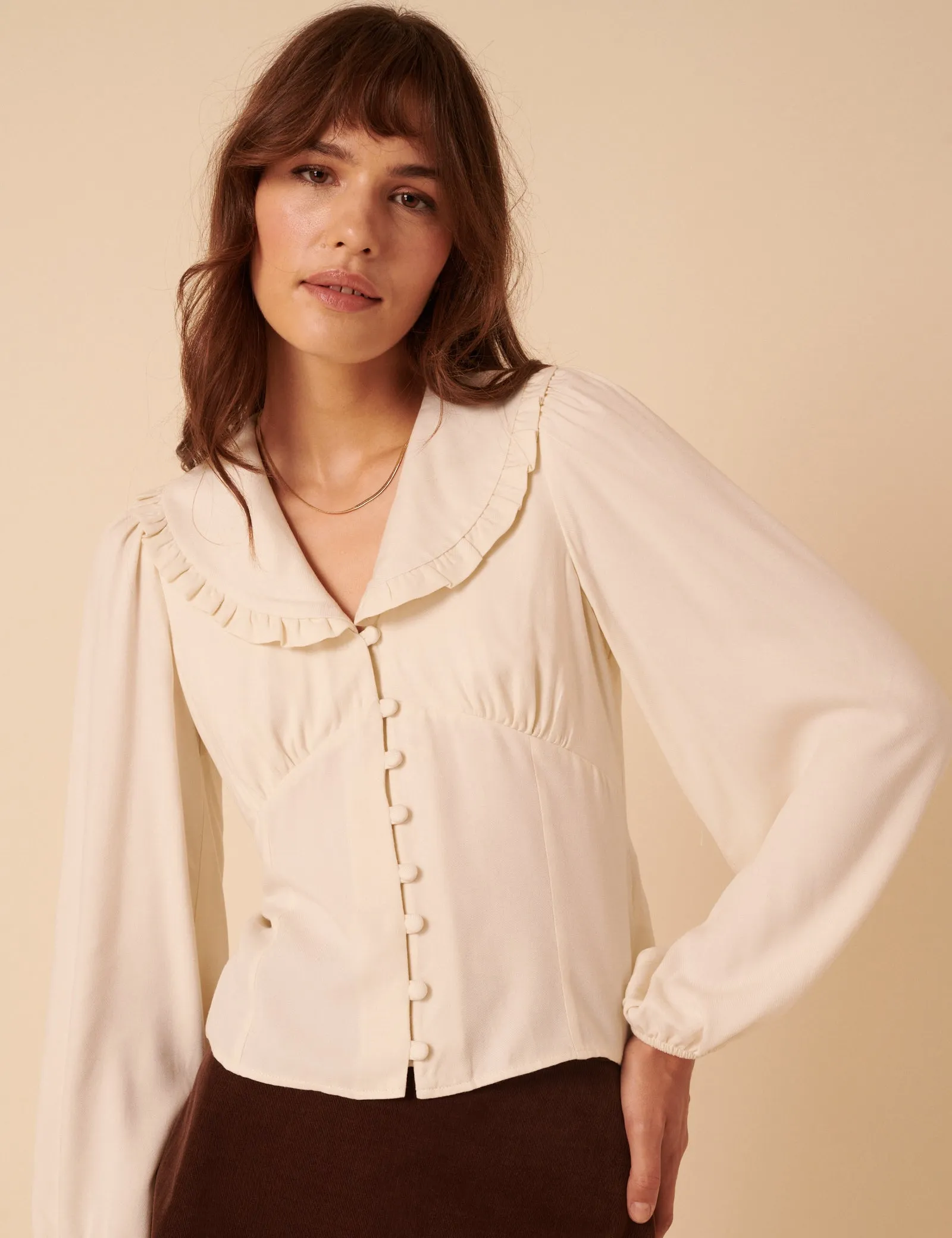 White Long Sleeve Frill Collar Blouse sold by Nobody's Child