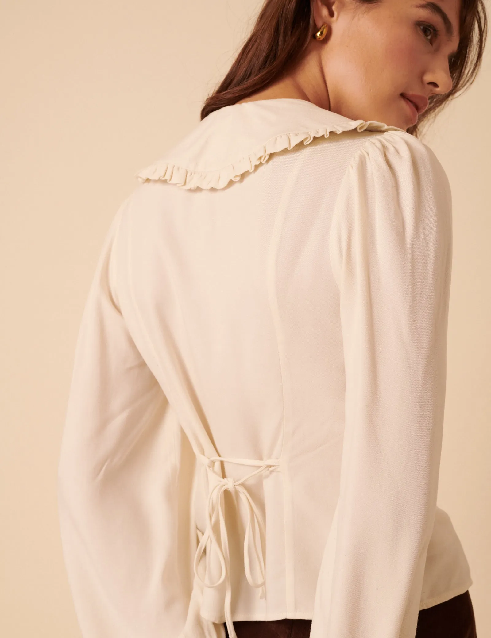 White Long Sleeve Frill Collar Blouse sold by Nobody's Child product image thumbnail 5