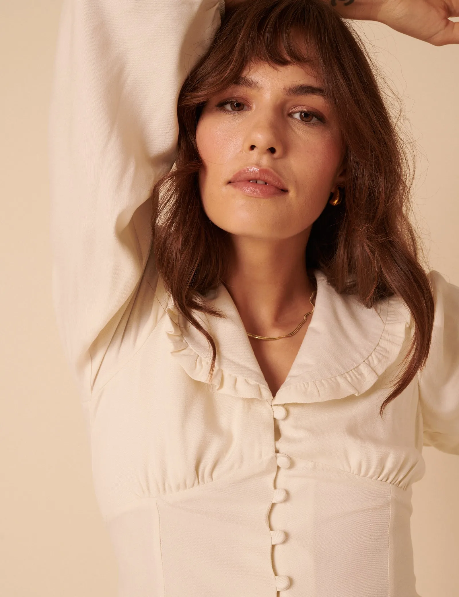 White Long Sleeve Frill Collar Blouse sold by Nobody's Child product image thumbnail 2